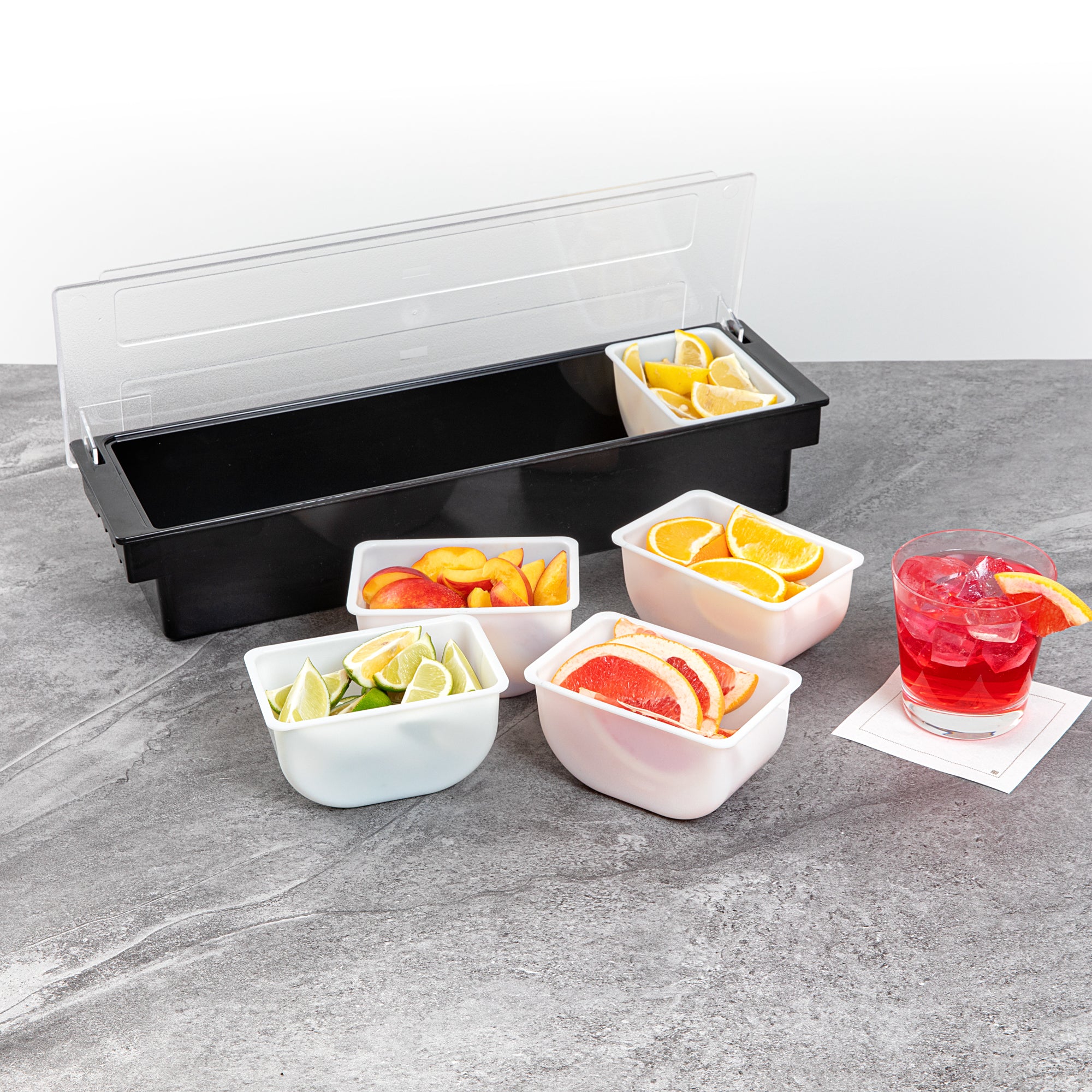 Bar Lux 1.25 Pint White Plastic Insert for 5-Compartment Condiment Caddy - 5-Pack | Perfect for Restaurants, Cafes & Home Kitchen Organization
