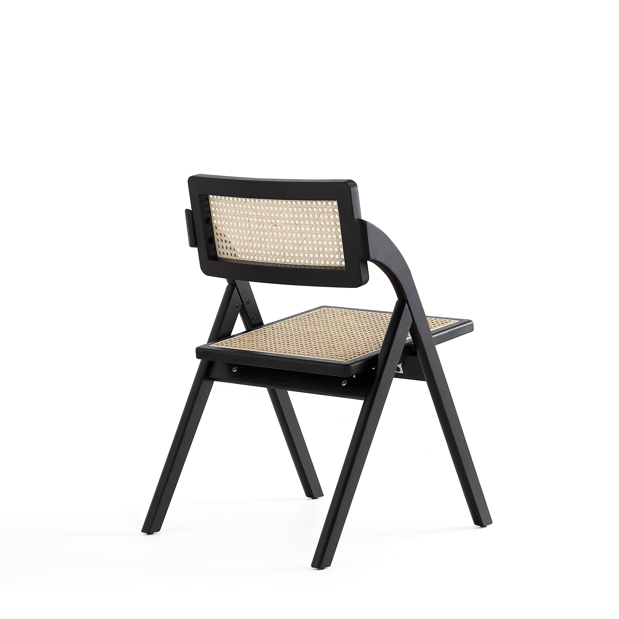 Manhattan Comfort Lambinet Folding Rattan Wicker Cane Side Chair - Set of 2 Black/Natural Outdoor Dining Chairs for Patio, Restaurant, Bistro, Cafe | Perfect for Al Fresco Dining, Backyard Gatherings & Commercial Use