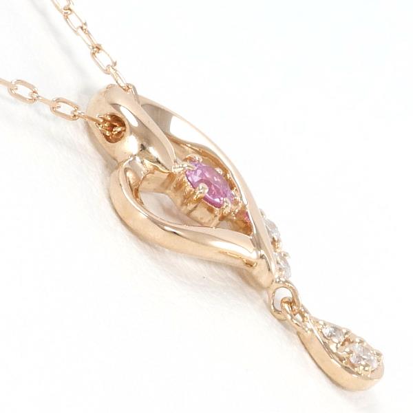 4℃ K10PG Pink Tourmaline Diamond Necklace - 14K Rose Gold Pendant Jewelry for Women, Elegant Gift for Anniversary, Valentine's Day & Special Occasions