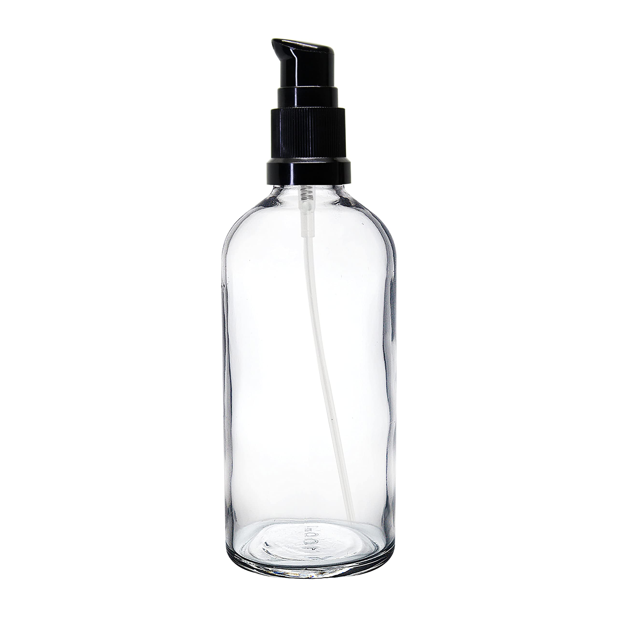 NSB Herbals 100ml Clear Round Empty Glass Bottle with Lotion Pump & Black Cap - Essential Oil Bottles, Cosmetic Containers, Skin Care Dispensers (Pack of 9) | Perfect for DIY Beauty Products, Aromatherapy, and Travel-Sized Toiletries