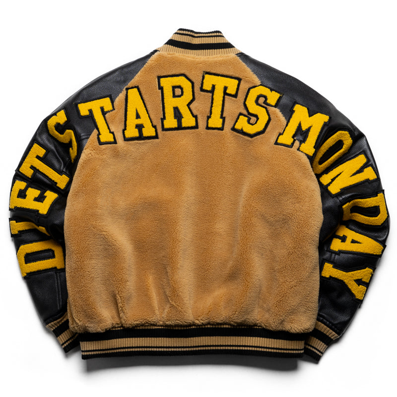 Diet Starts Monday Sherpa Varsity Jacket - Black & Yellow | Cozy Winter Fashion for Women | Perfect for Casual Outings & College Style