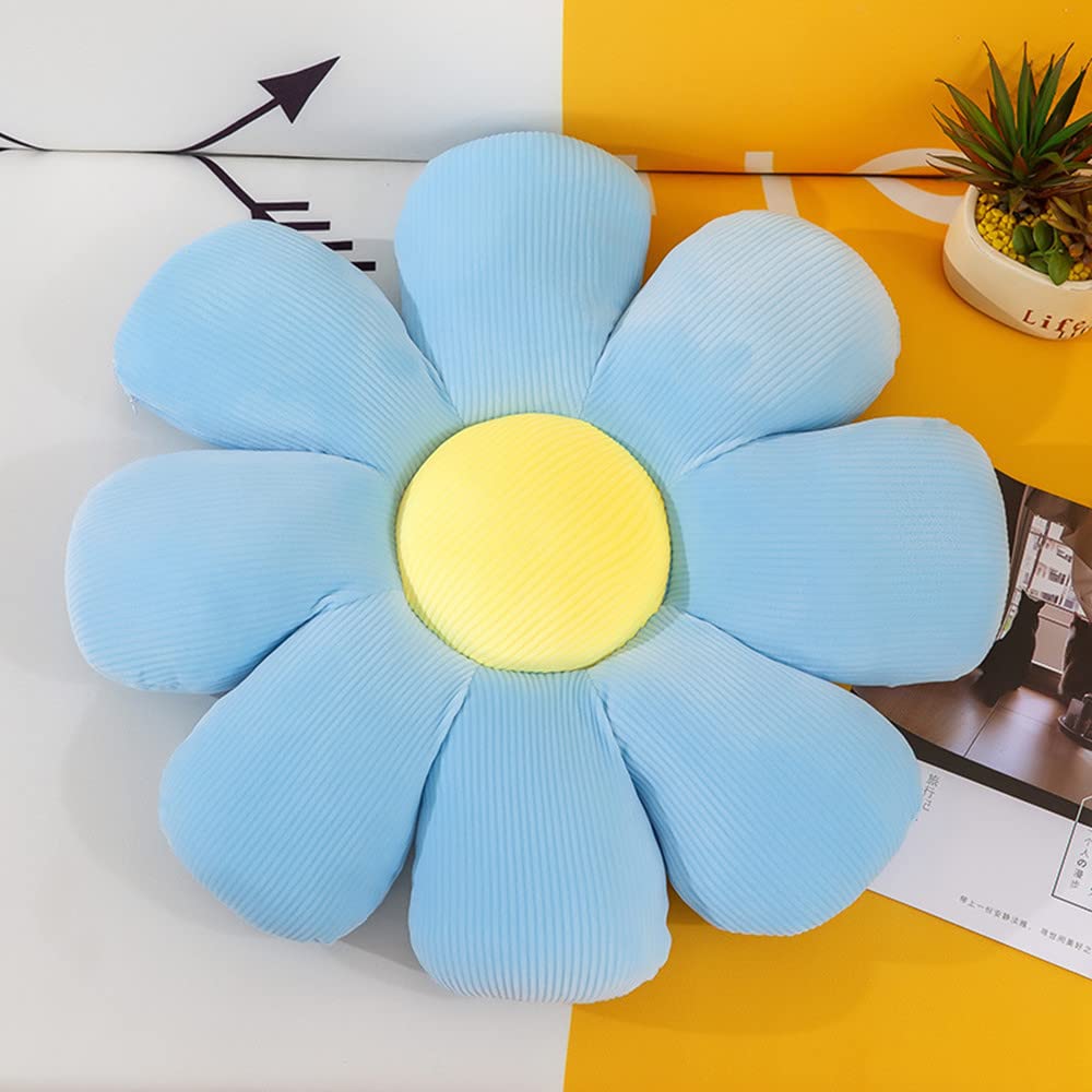 Blue Daisy Flower-Shaped Throw Pillow Cushion - 15.7 Inch Plush Decorative Floor Pillow for Sofa, Chair, Bedroom & Car Seat | Soft Home Decor Accent for Living Room, Nursery & Office