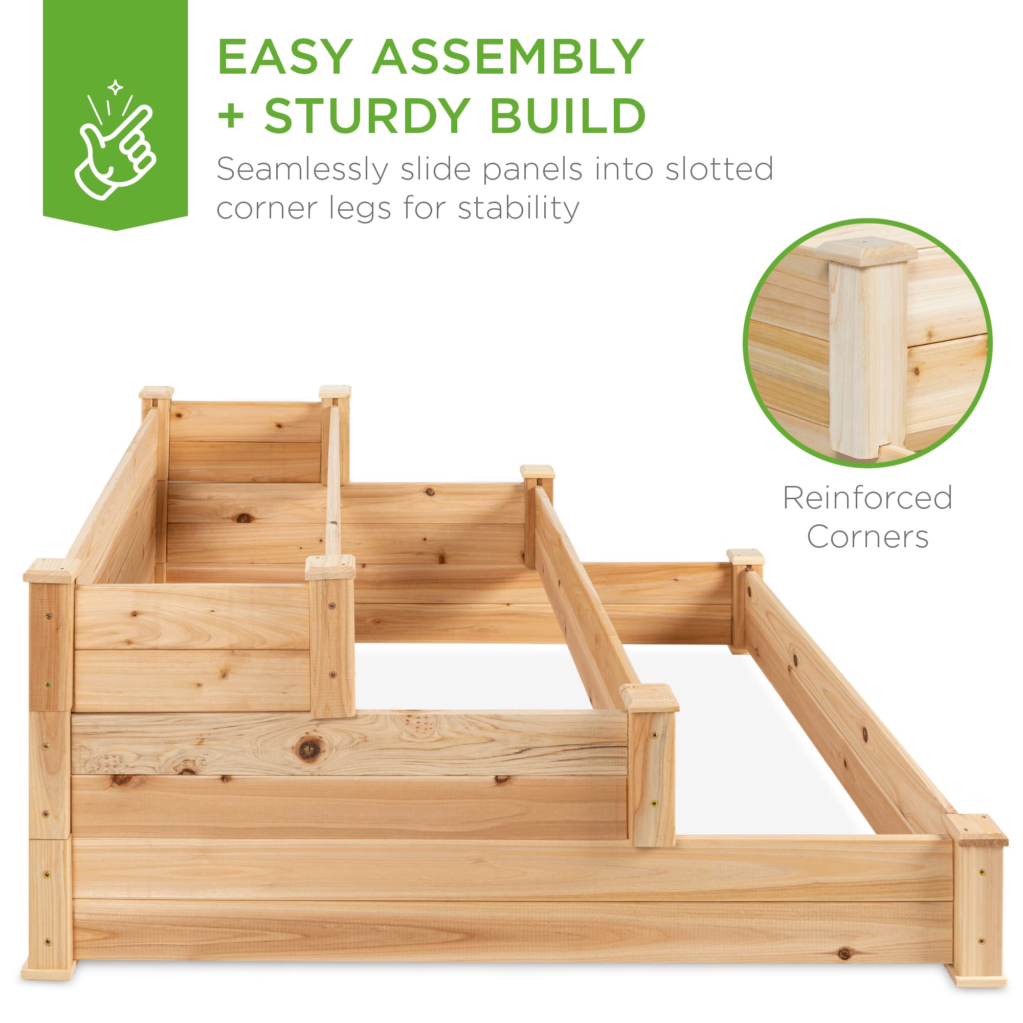Best Choice Products 3-Tier Fir Wood Raised Garden Bed Planter Kit - Stackable & Flat Arrangement for Plants, Herbs, Vegetables - Easy Assembly Natural Wood Outdoor Gardening Solution for Backyard, Patio, and Urban Farming