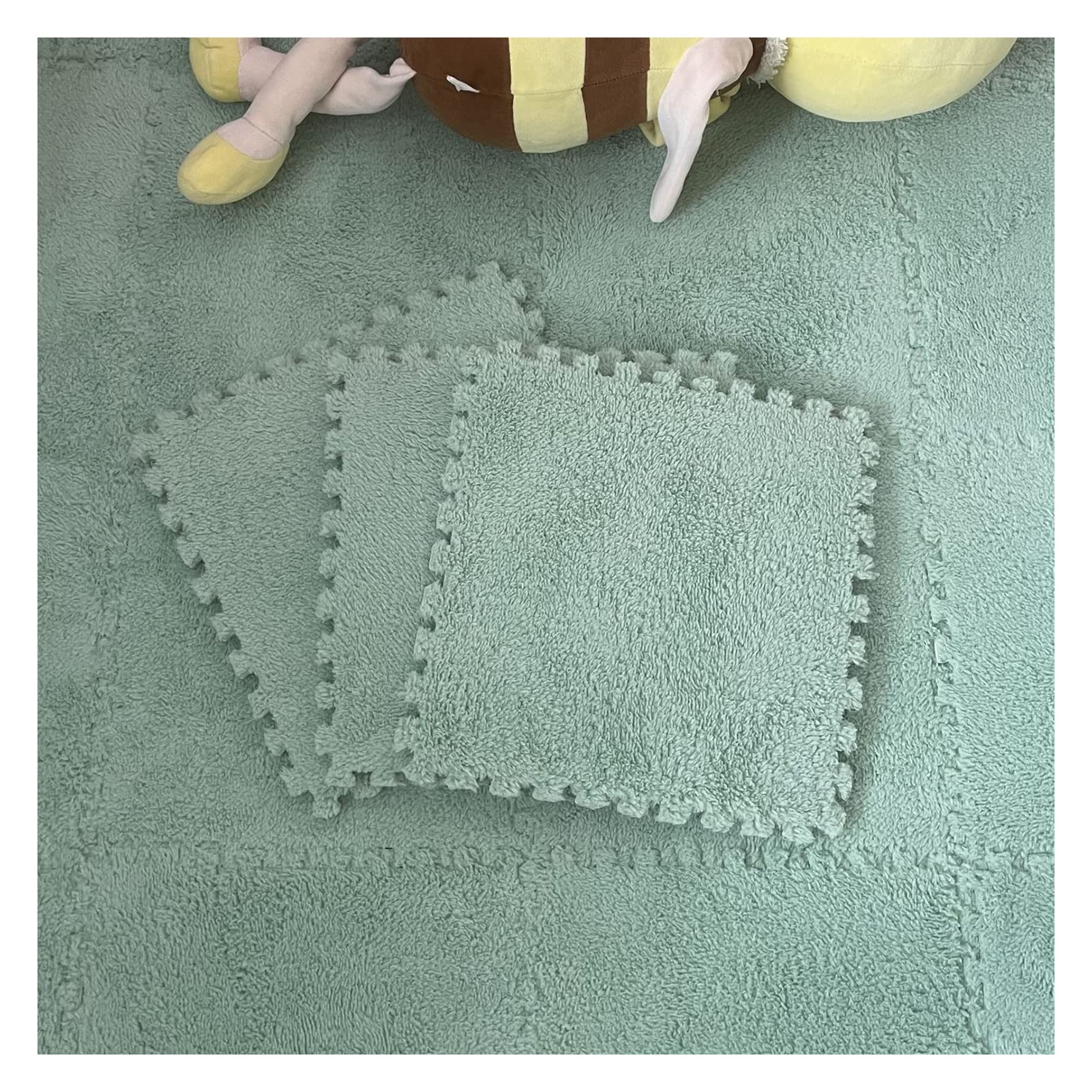 12-Piece Soft Plush Foam Interlocking Floor Mats for Kids - 24x24 Inch Puzzle Play Mats, Non-Slip Nursery Rug for Playroom, Daycare & Home Gym - Light Green Play Area Carpet for Toddler Safety & Comfort