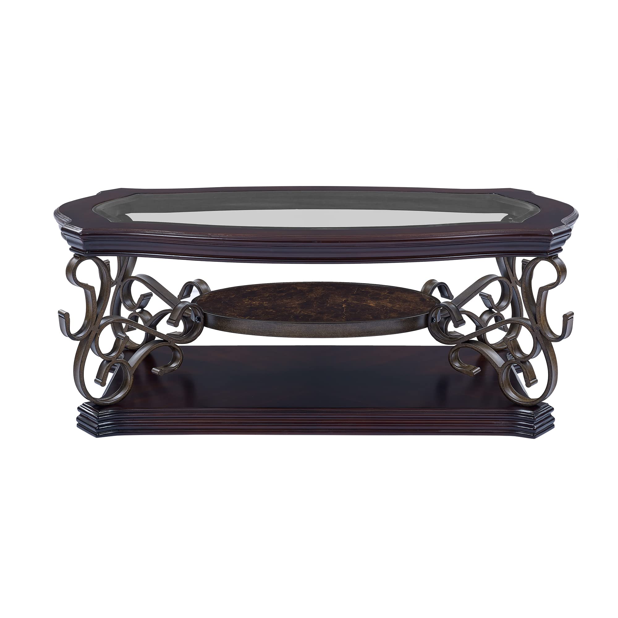 Vintage Oval Coffee Table with Tempered Glass Top and Middle Shelf - Traditional Cocktail Table for Living Room - Easy Assembly Home Furniture - Perfect for Small Spaces, Apartments and Cozy Living Rooms