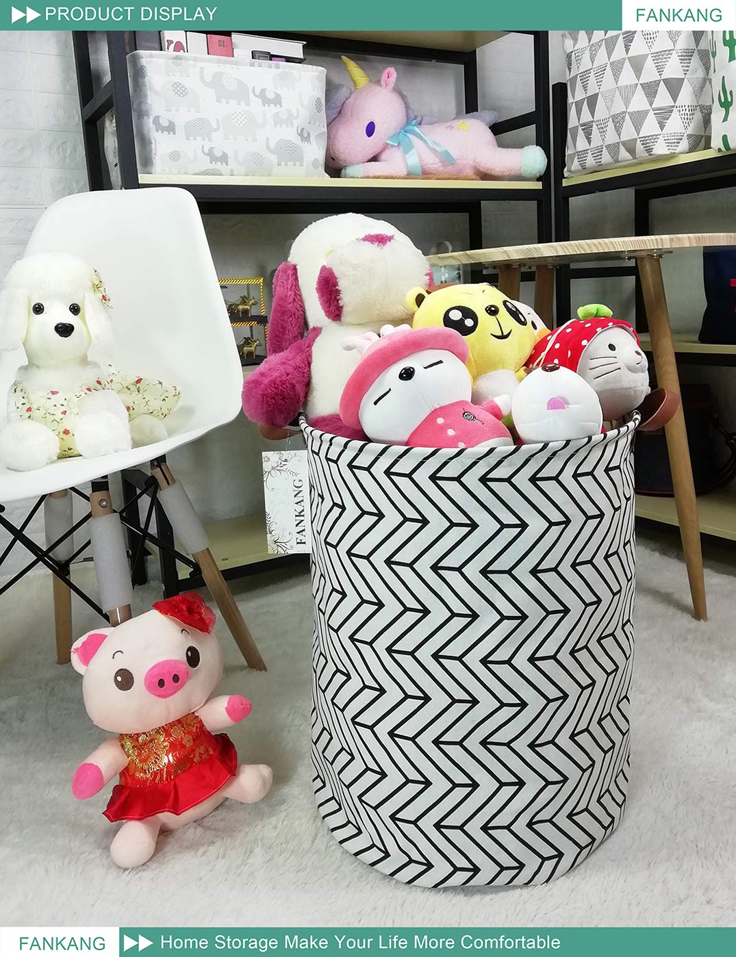 FANKANG Foldable Waterproof Storage Basket - Large Canvas Laundry Hamper with PE Coating for Kids, Nursery, Office & Bedroom | Organize Clothes, Toys & Home Essentials (Geometric Pattern) | Perfect for Playrooms, Closets & Dorm Organization