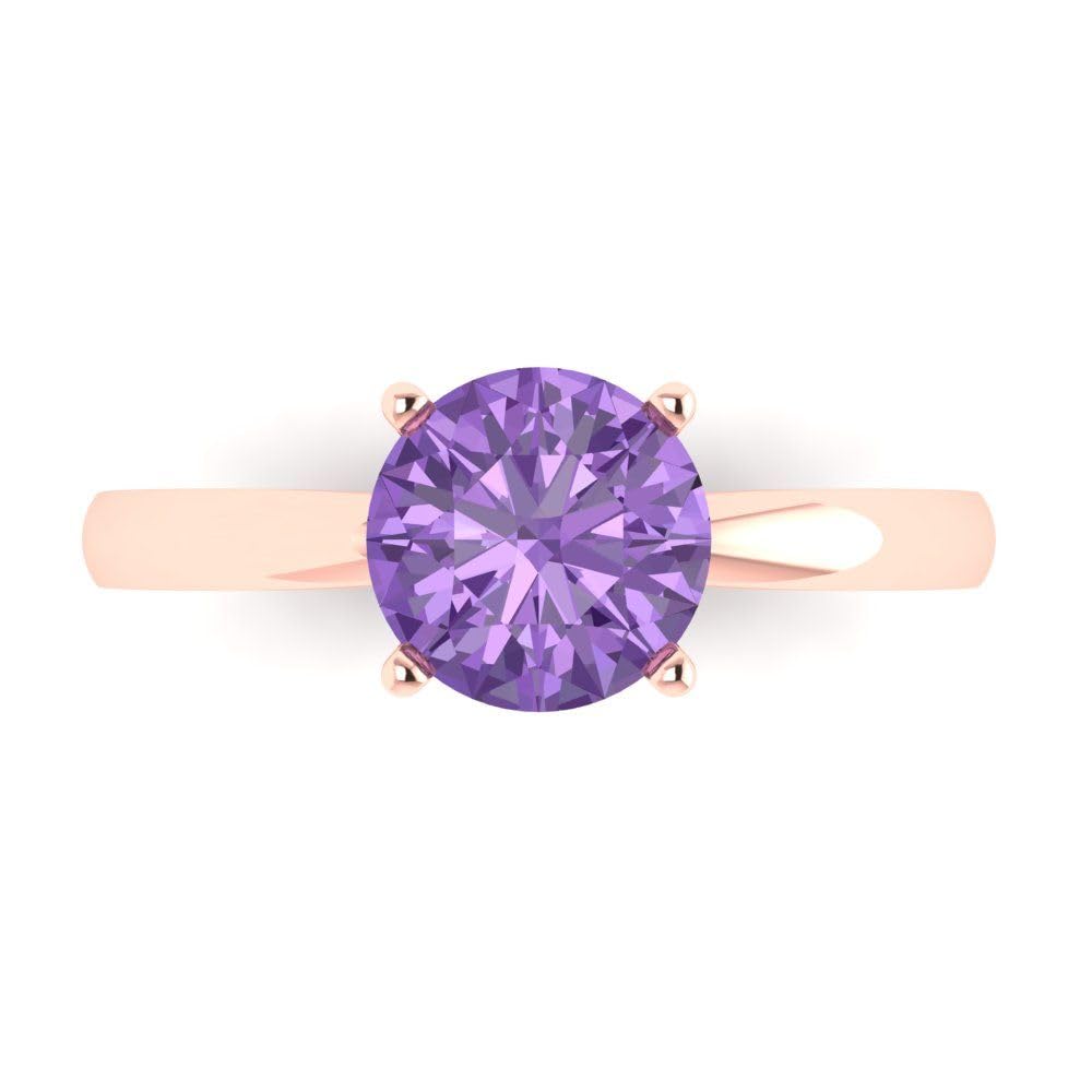 1.50 ct Round Cut Simulated Alexandrite Solitaire Engagement Ring in 14k Rose Gold - Wedding, Bridal, Anniversary Gift for Her - Perfect for Proposals, Vow Renewals & Special Occasions