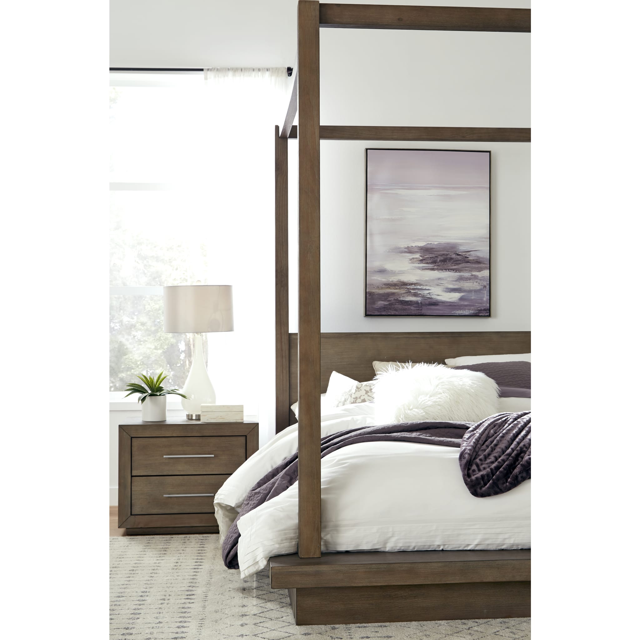 Dark Pine Melbourne Wood Canopy Bed - Elegant & Durable Queen/King Size Bed Frame for Bedroom Decor - Perfect for Master Bedroom, Guest Room, or Vacation Home