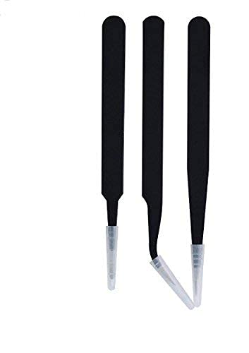 Vadda Bai Set of 3 ESD Safe Stainless Steel Black Coated Tweezers - Curved, Flat & Pointed Tips for Electronics Repair, Jewelry Making, Crafts & Lab Work | Perfect for Eyebrow Hair Removal & Precision Tasks