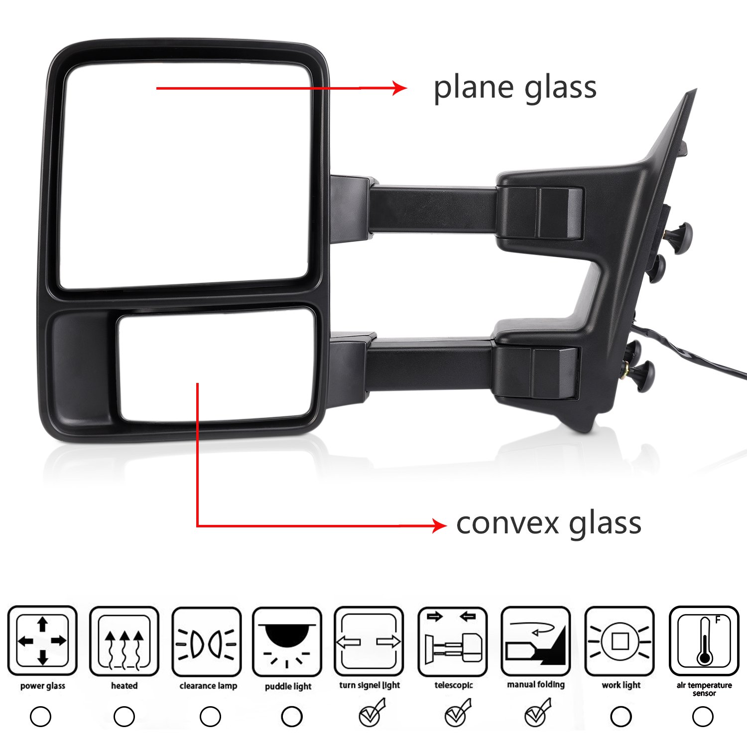 Black Telescoping Folding Tow Mirrors with LED Signal Light for 2008-2016 Ford F250 F350 F450 F550 Super Duty - Heavy Duty Towing & Enhanced Safety