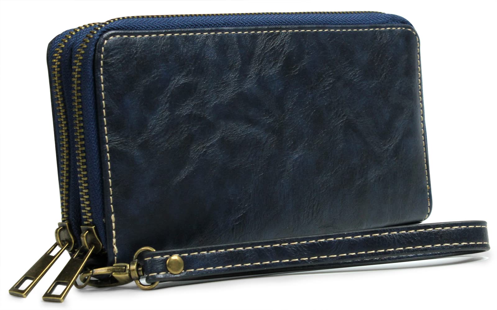 RFID Blocking Women's Long Clutch Wallet with Double Zipper & Hand Strap - Secure Card Holder for Cash, Coins, Bills & Smartphone (Lake Blue) | Perfect for Travel, Shopping & Everyday Use