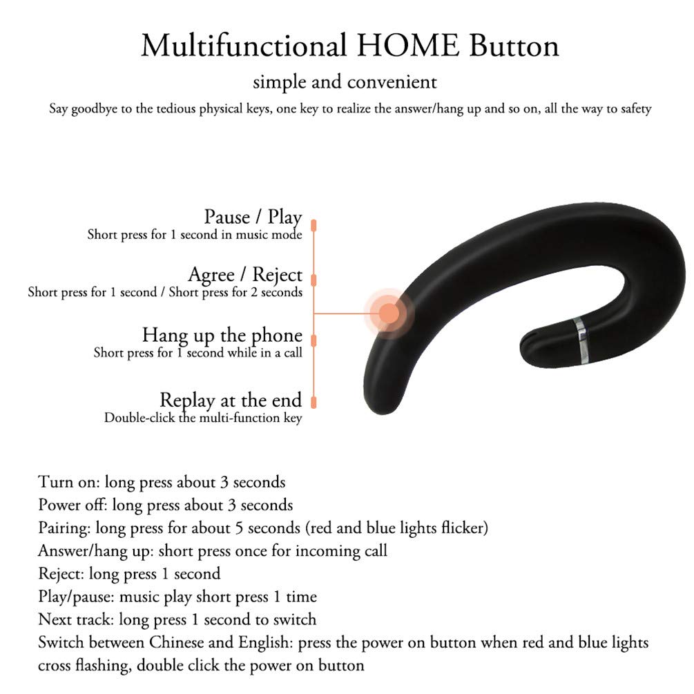 Wireless Bluetooth Headset with Ear Hook, Single Ear Headphone with Microphone & Noise Cancelling, Comfortable Pain-Free Design for iPhone 14/13/12/11/X/8 & Android Phones (Black) - Perfect for Driving, Office Calls & Outdoor Activities