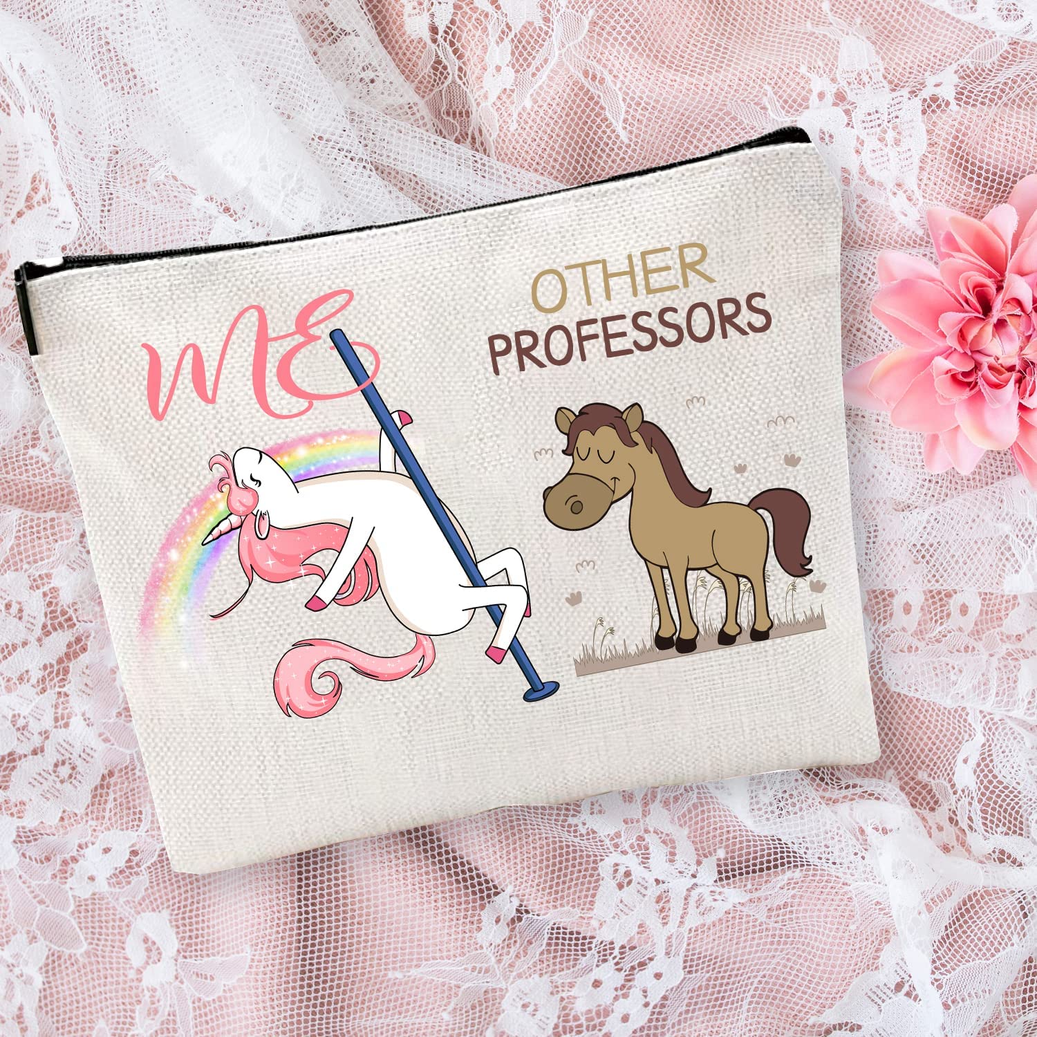 Professor-Themed Zipper Makeup Bag & Cosmetic Pouch - Travel Toiletry Organizer with Compact Mirror - Perfect Gift for Teachers, Students & Professors - Great for School, Office & Travel Essentials