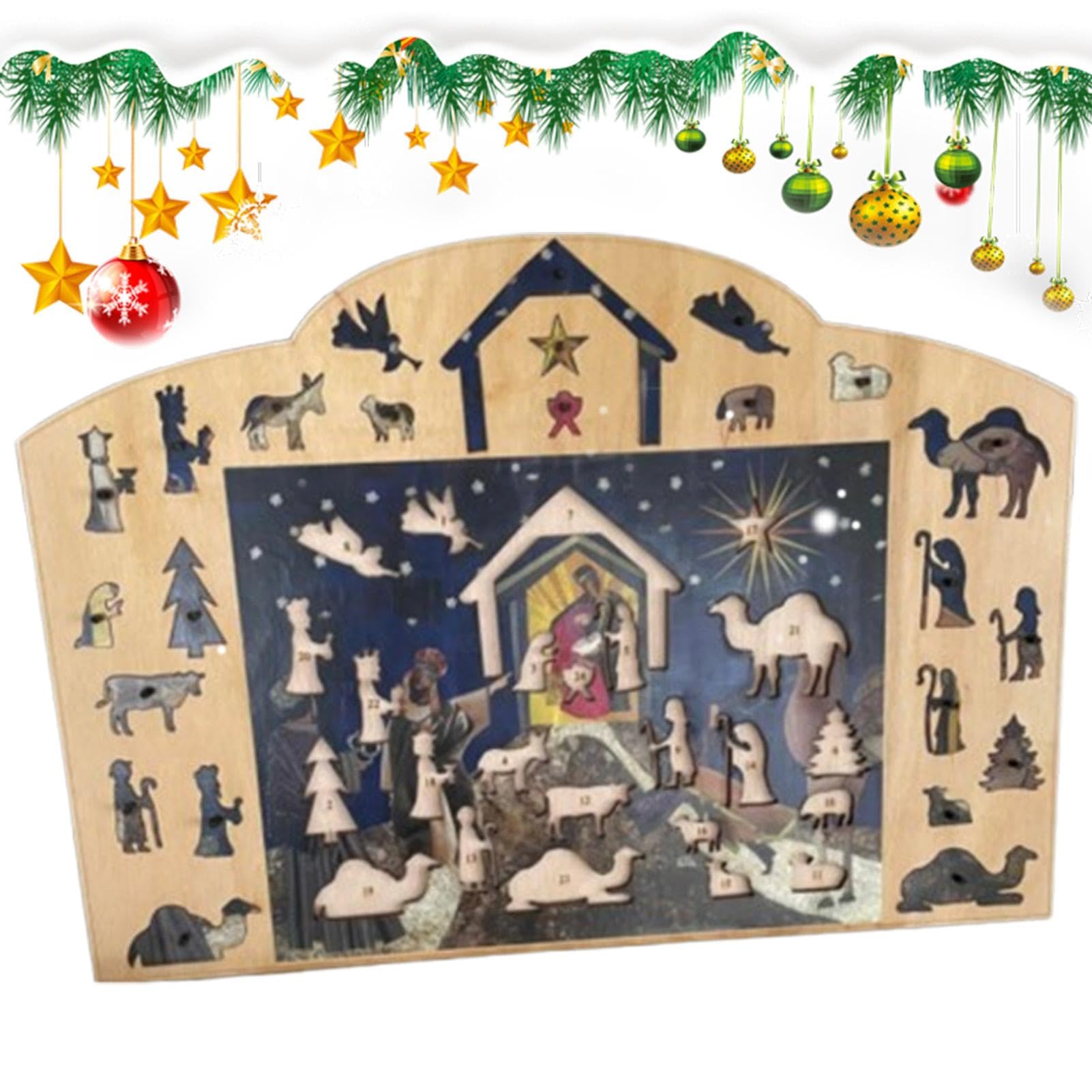 Wooden Nativity Scene Puzzle - Christmas Countdown Advent Calendar Puzzle, Holiday Wooden Decor for Kids & Families - Perfect for Christmas Countdown, Home Decor & Holiday Activities