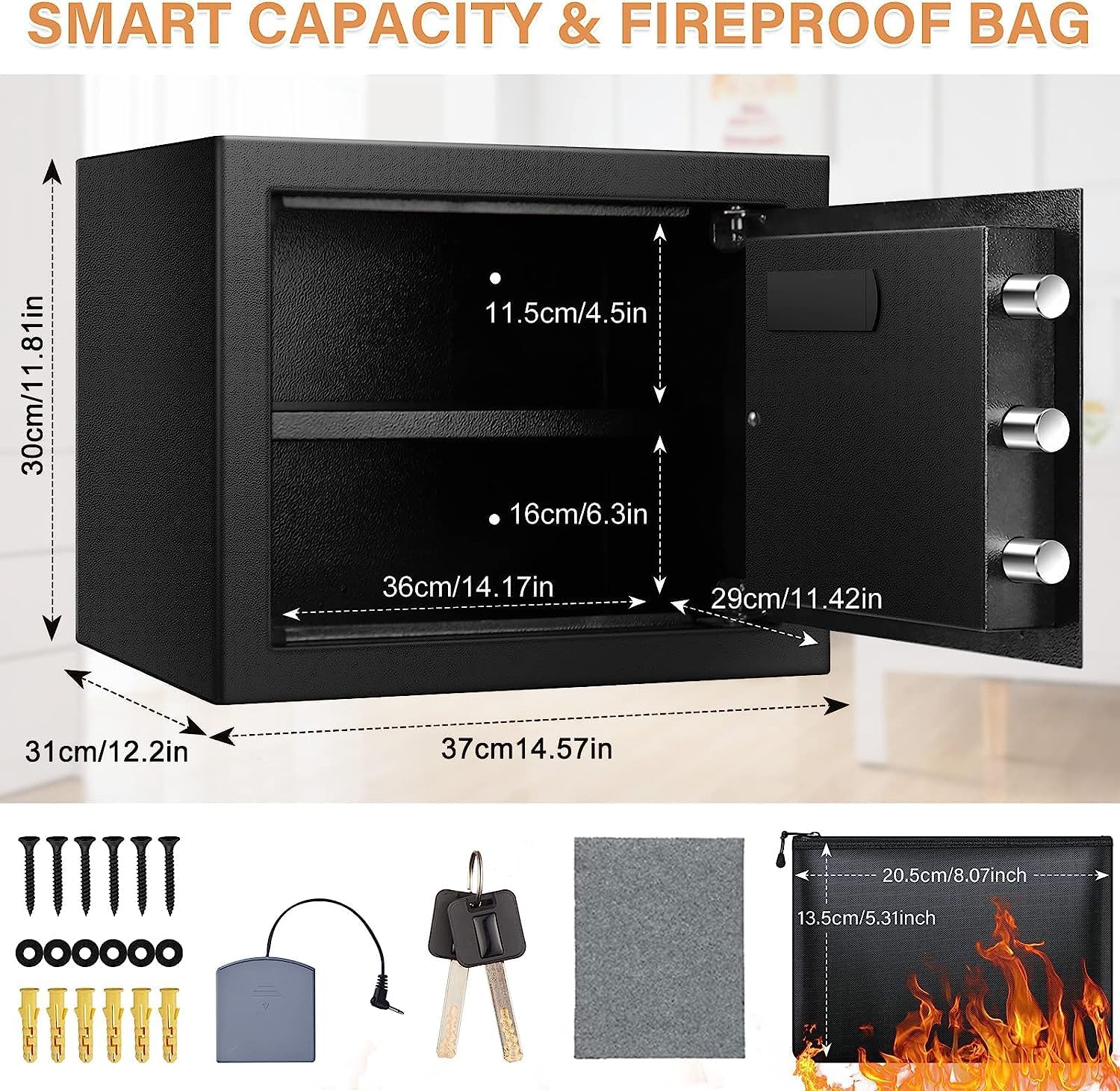 Fireproof Money Box with Digital Security Lock - Cash & Jewelry Storage Safe for Home & Office - Secure Money Holder for Emergency Savings & Valuables