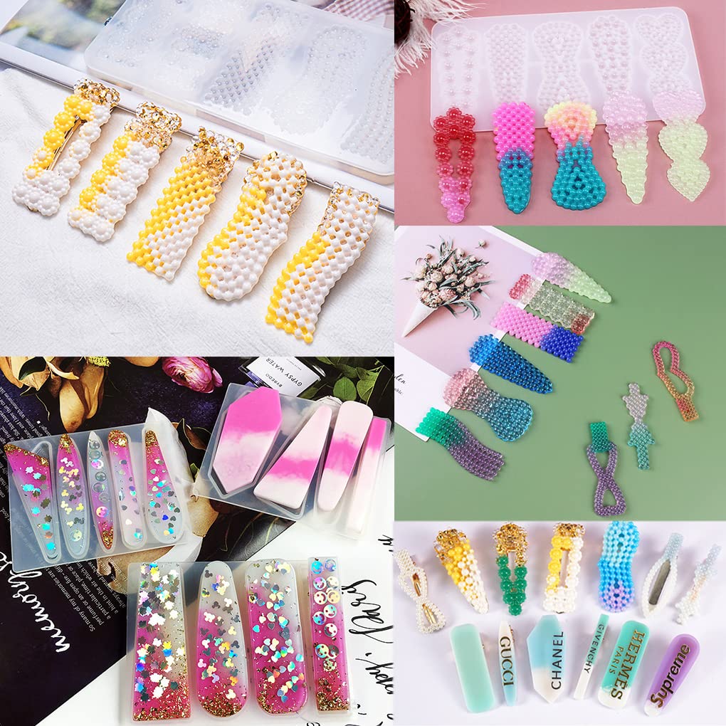 FineInno 10Pcs Resin Barrette Molds - DIY Hair Clip Casting Silicone Molds for Epoxy Resin Jewelry Making, Hair Pins, Bookmarks & Pendants - Perfect for Crafting, DIY Gifts & Handmade Accessories