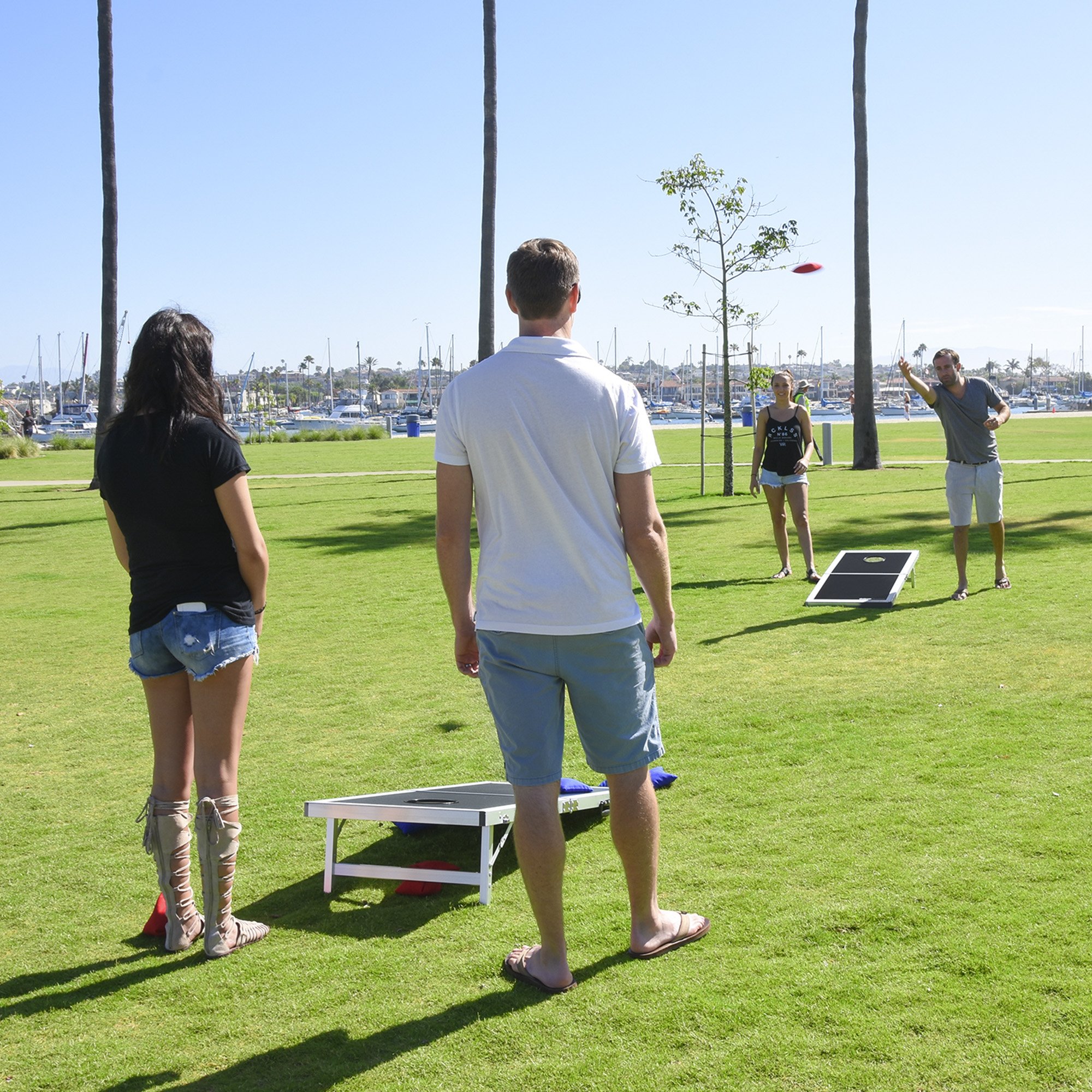 GoSports 4x2 ft Aluminum Cornhole Game Set with LED Lights or Standard - 2 Foldable Regulation Boards & 8 Bean Bags - Perfect for Backyard Parties, Tailgating, and Outdoor Events