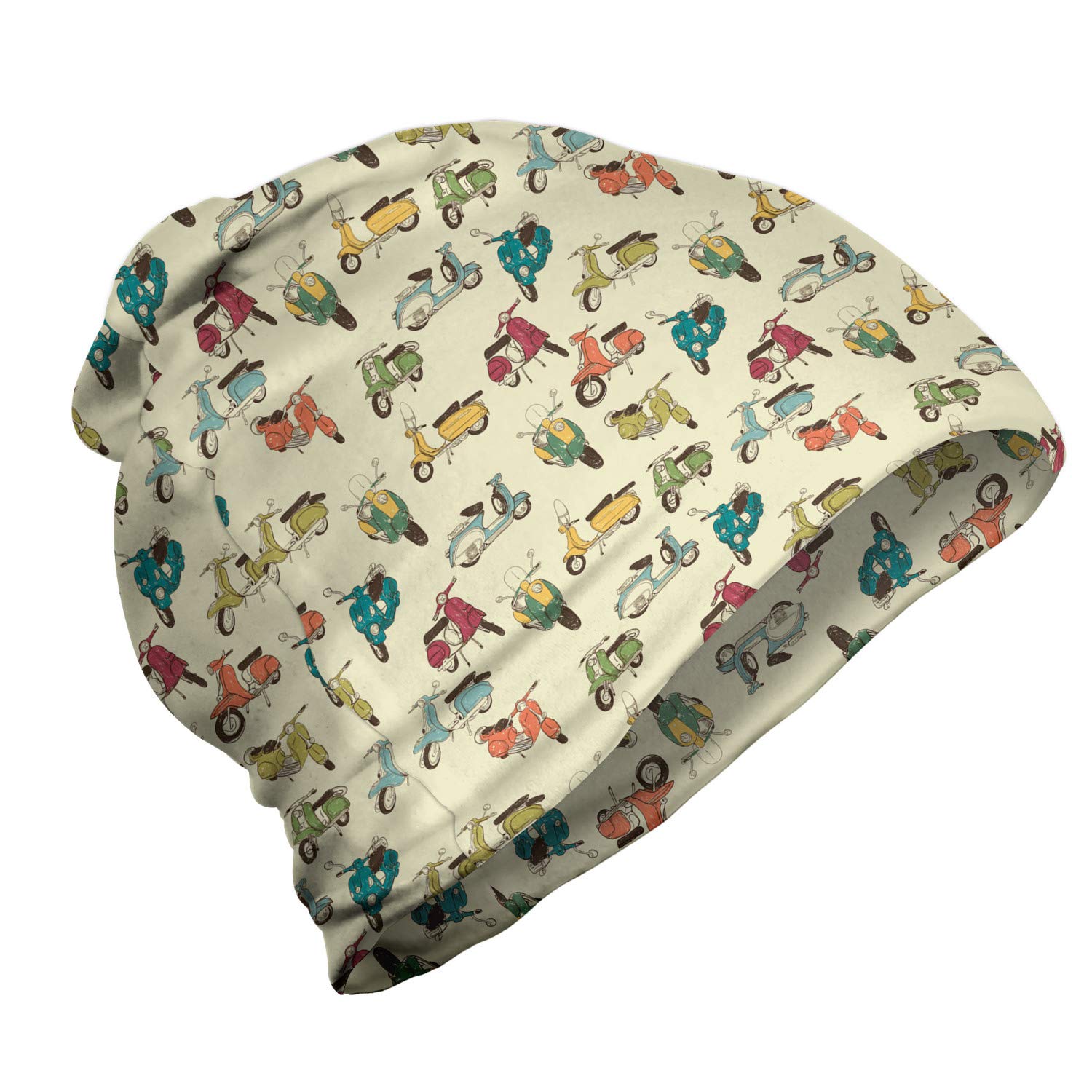Ambesonne Unisex Beanie - Retro Scooter Sketches Design - Warm Winter Knit Hat for Men & Women - Perfect for Hiking, Outdoor Activities & Cold Weather Fashion