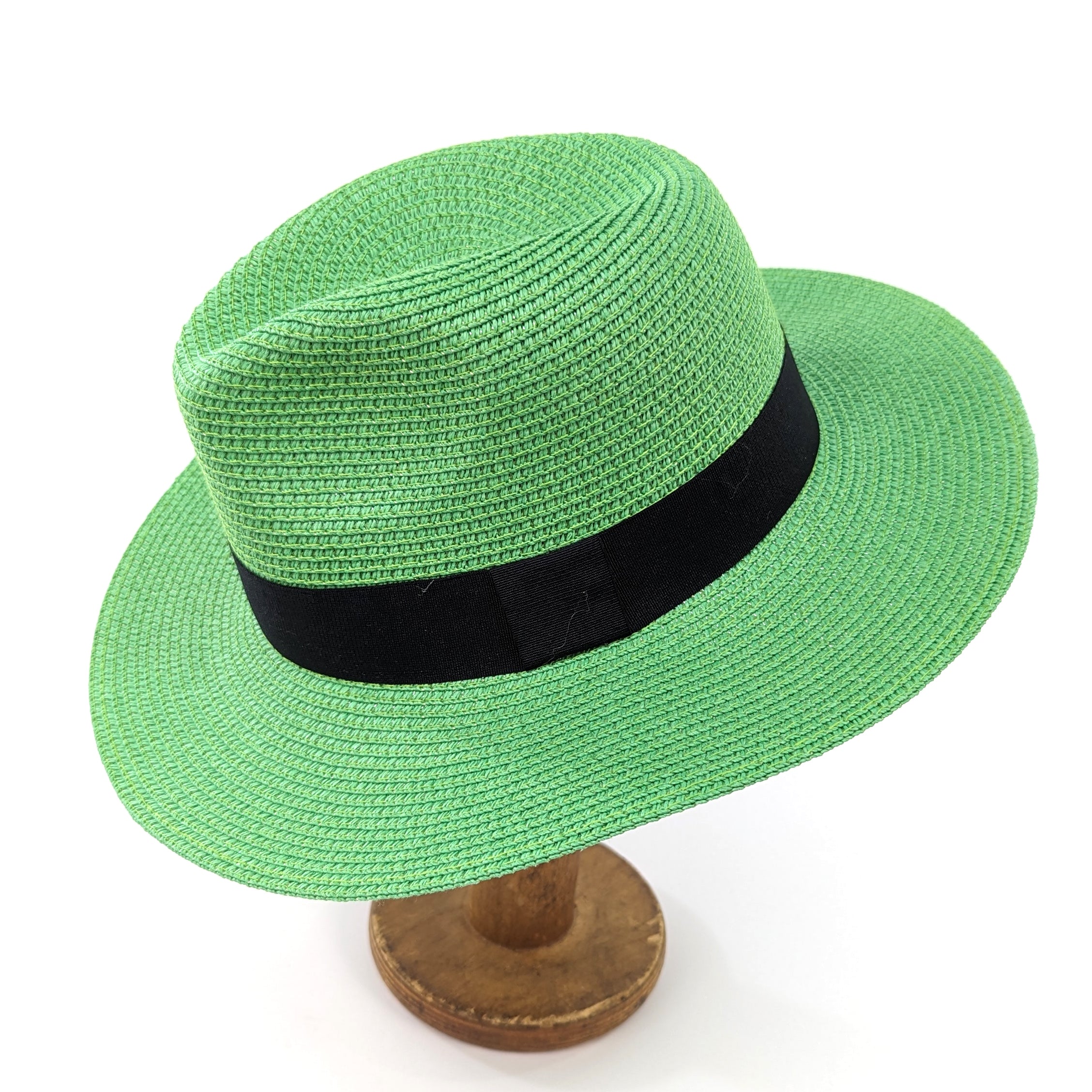 Foldable Panama Style Sun Hat for Women & Men - Green & Black (57cm) - Perfect for Travel, Beach, and Outdoor Activities