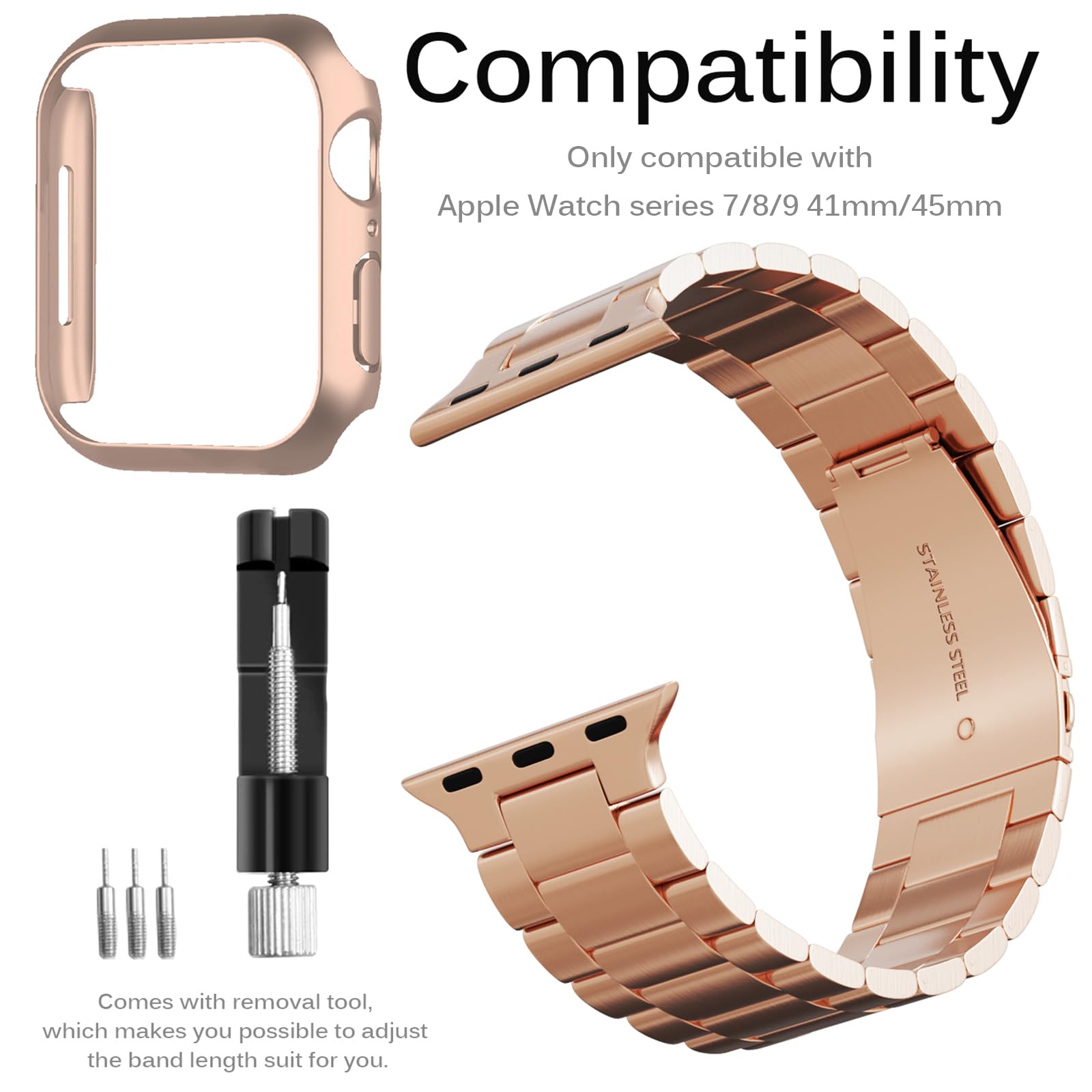 Premium Stainless Steel Band with Hard PC Case for Apple Watch Series 9/8/7 41mm - Slim Metal Replacement Strap Compatible with Apple Watch 41mm (Unisex) | Durable & Stylish for Gym, Office, Running, Travel & Daily Wear | Perfect Gift for Apple Watch Users | Ideal for Fitness Tracking, Business Meetings, Outdoor Activities & Everyday Fashion