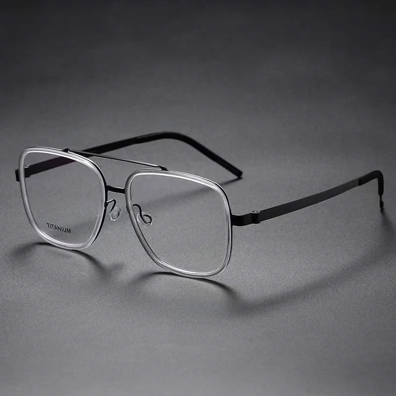 Unisex Full Rim Square Double Bridge Titanium Acetate Eyeglasses Frame 9744 - Lightweight Durable Glasses for Men & Women - Perfect for Reading, Work & Fashion Accessories