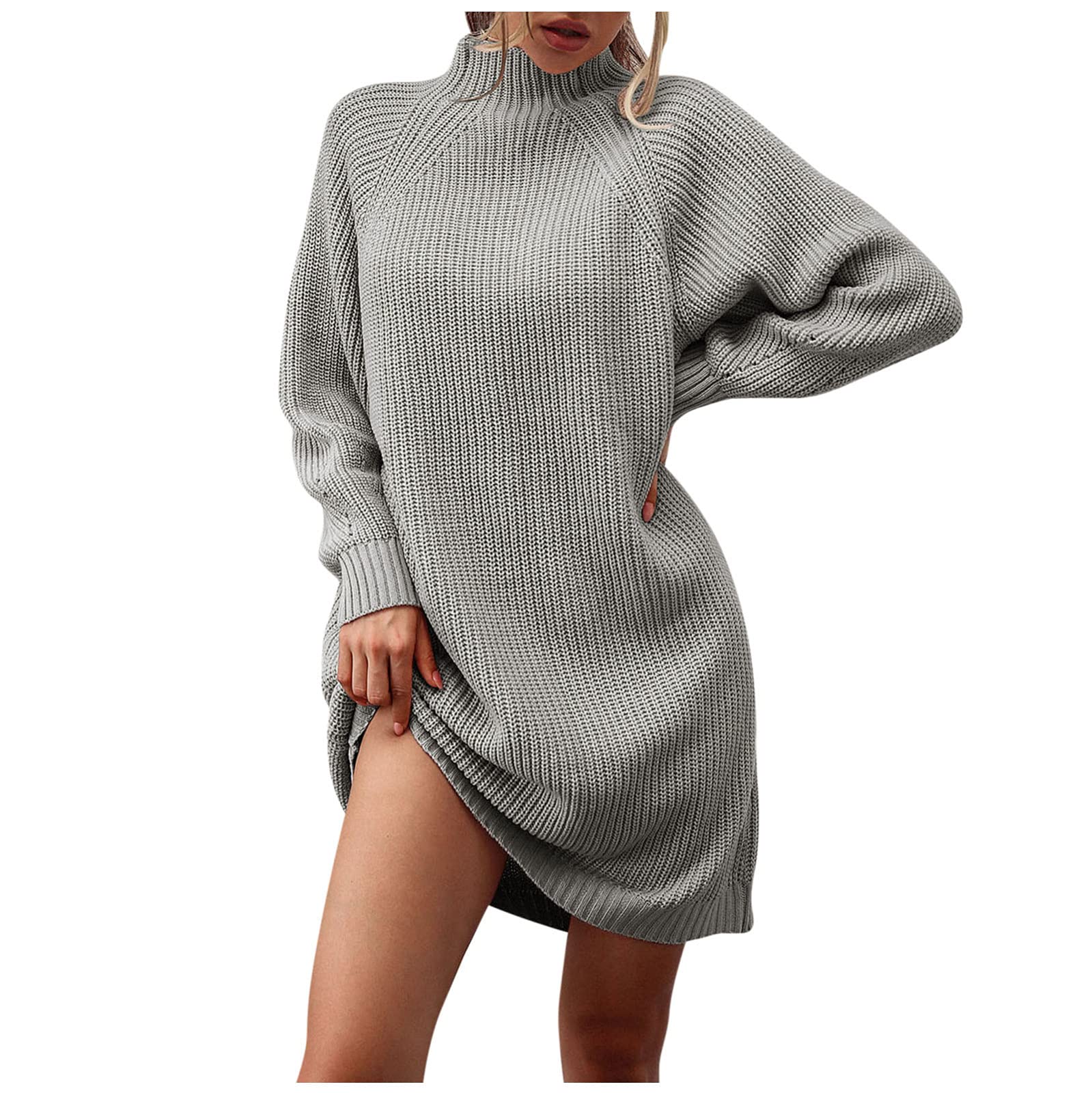 Women's Plus Size Turtleneck Sweater Dress - Casual Long Sleeve Loose Knit Dress for Fall & Winter | Wedding Guest Outfit, Office Wear & Holiday Party Dress