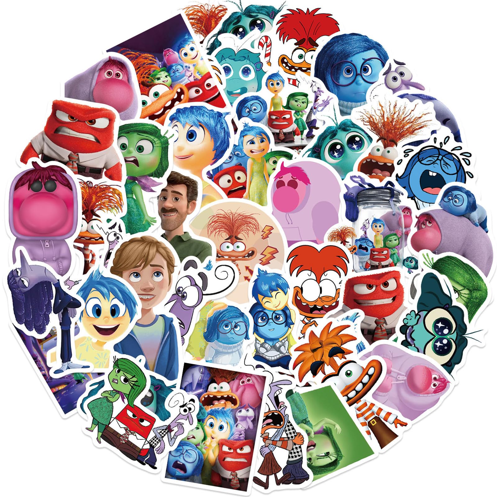 50Pcs Inside Out Stickers for Kids - Waterproof Vinyl Cartoon Stickers for Water Bottles, Laptops & Notebooks - Bulk Assorted Movie Stickers Pack for Girls, Boys & Teens - Perfect for School, Parties & DIY Crafts