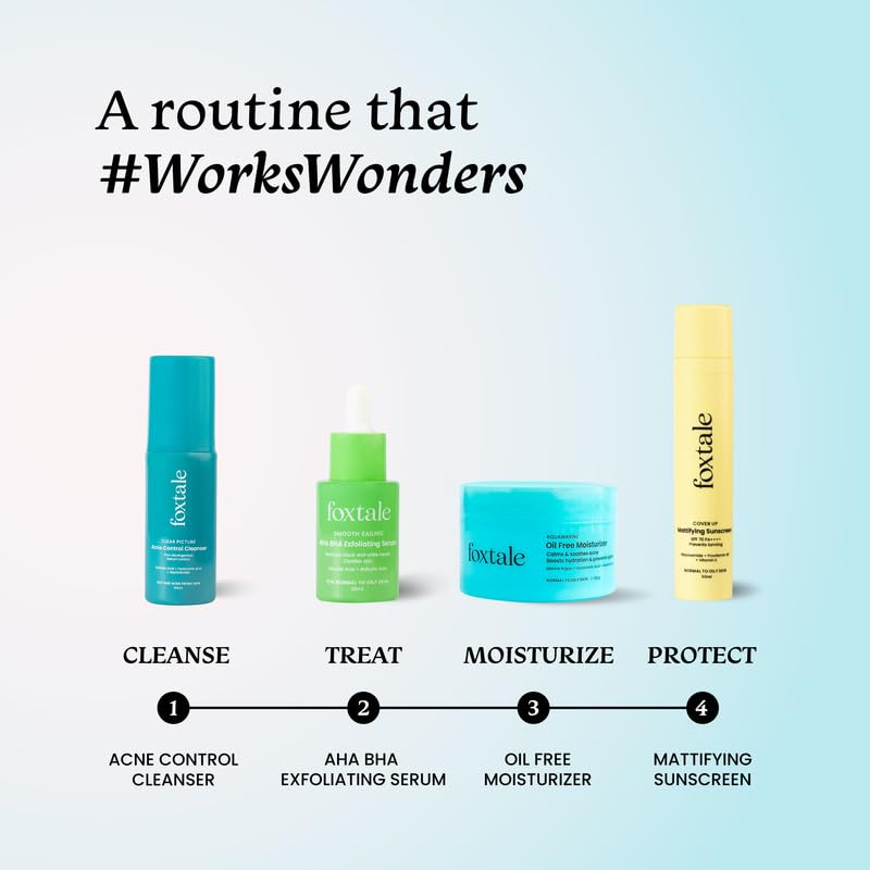 Foxtale Oil-Free Gel Face Moisturizer with Hyaluronic Acid & Niacinamide - Hydrating, Brightening & Acne-Soothing Formula for Oily & Acne-Prone Skin - Lightweight Daily Moisturizer for Men & Women - 100g - Perfect for Morning & Night Skincare Routine