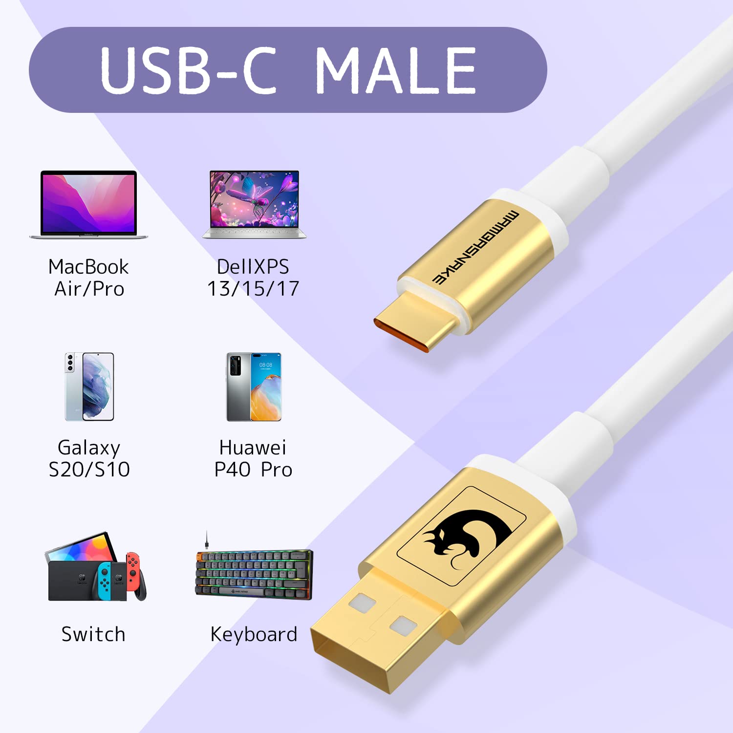 XINMENG C02 Coiled USB-C Keyboard Cable - Detachable Aviator Connector for Gaming Keyboard & Laptop (White)