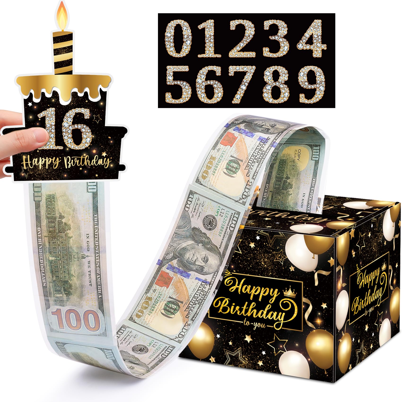 DIY Birthday Money Gift Box with Pull-Out Card & 100 Bags - Perfect for Cash Gifts & Surprise Parties