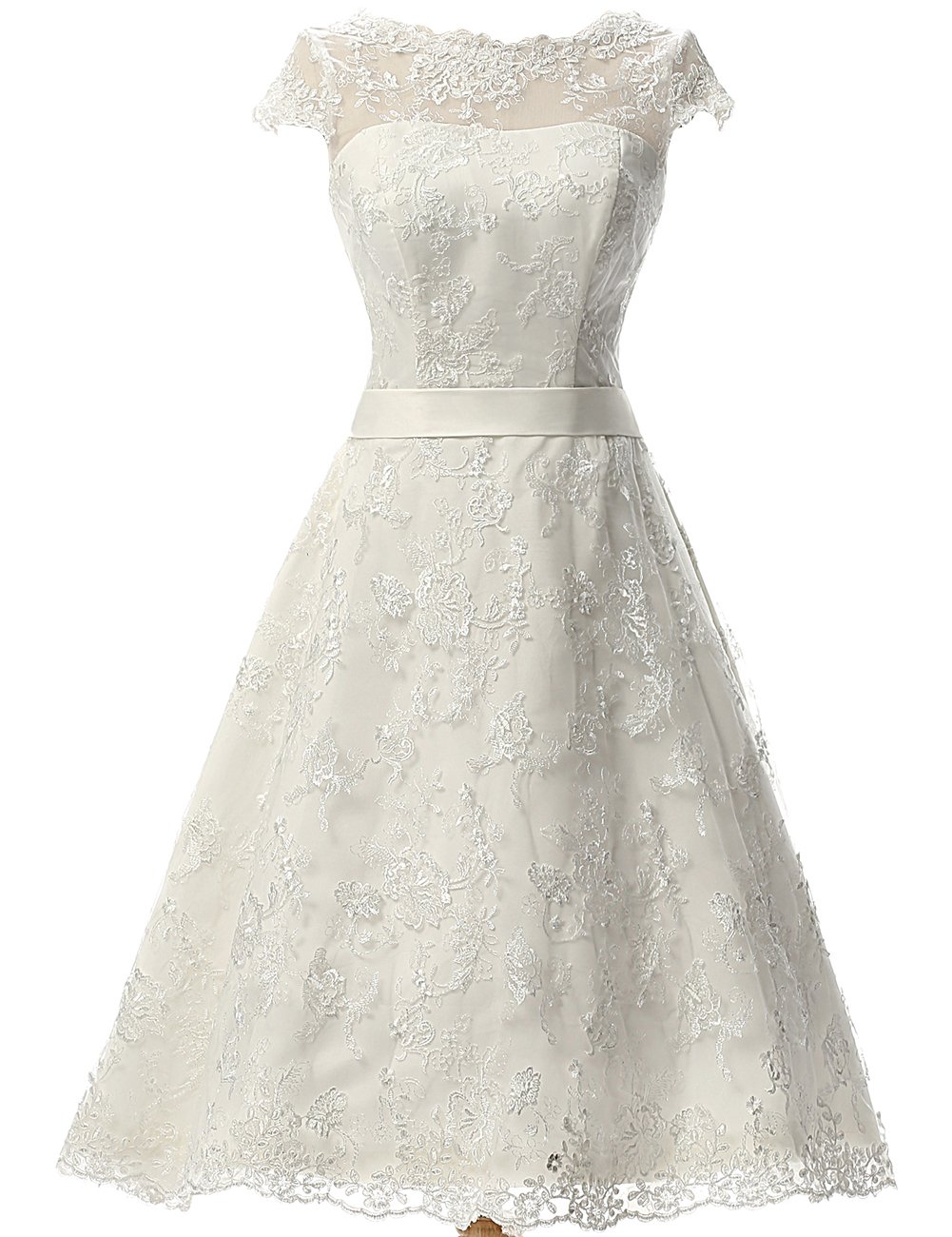 Vintage Lace Short Wedding Dress with Sash - Elegant Bridal Gown for Bride | Perfect for Beach Weddings, Garden Ceremonies, and Intimate Elopements