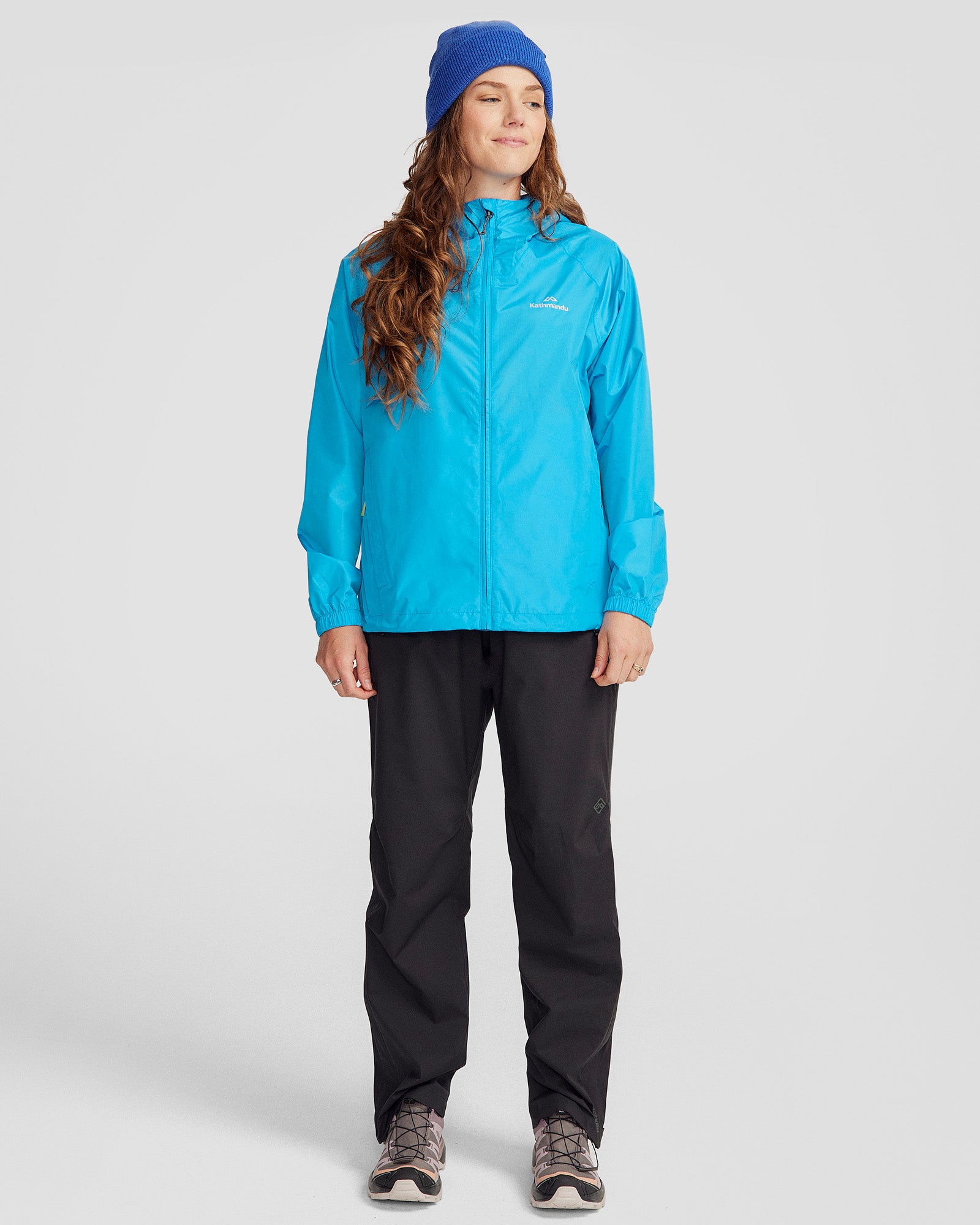Waterproof Women's 2-Layer Rain Jacket with Pockets - Lightweight & Breathable for Outdoor Activities - Sea Blue