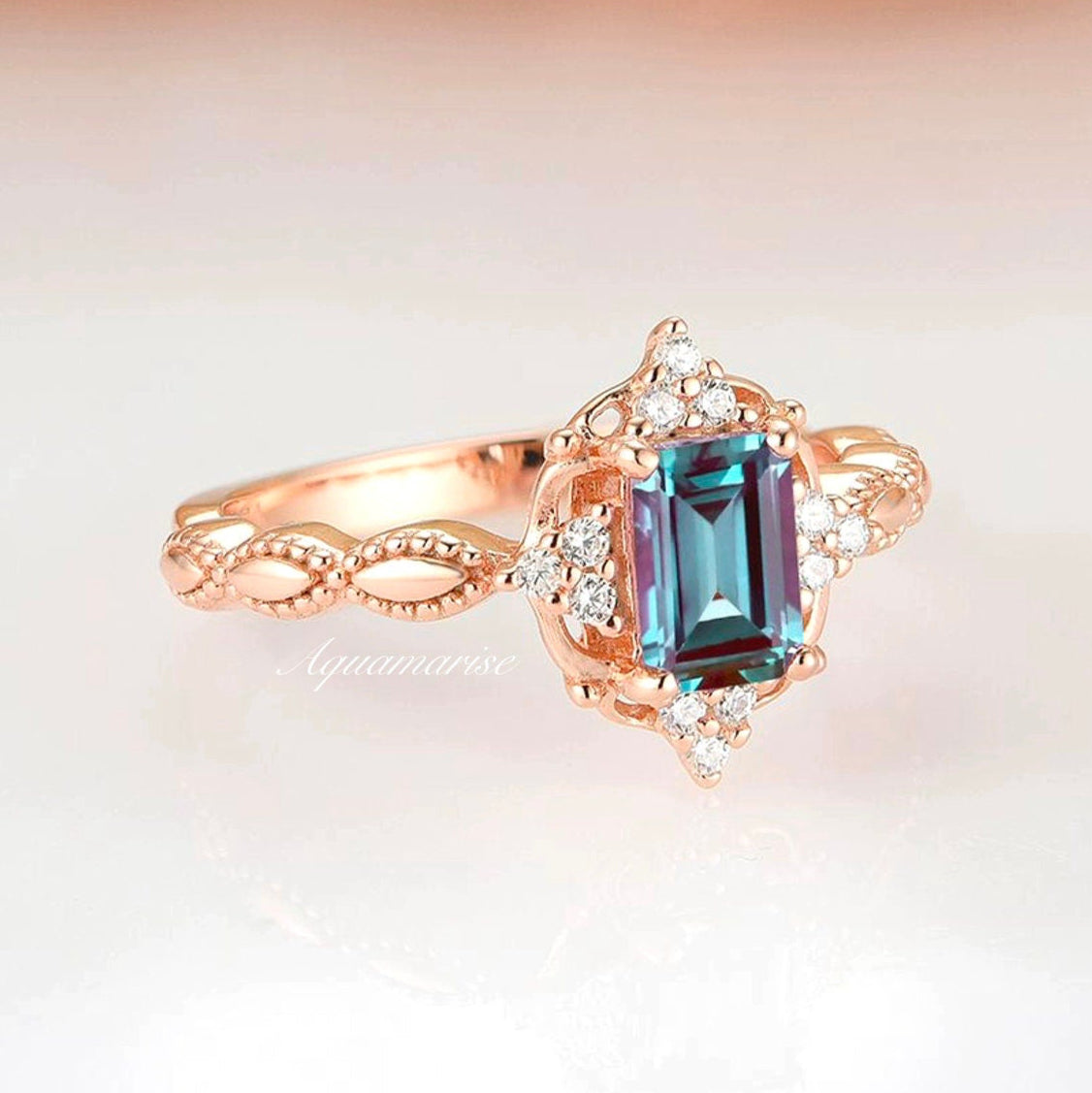 Vintage Alexandrite Ring 14K Solid Rose Gold - Elegant Jewelry for Women, Perfect for Weddings, Anniversaries & Special Occasions