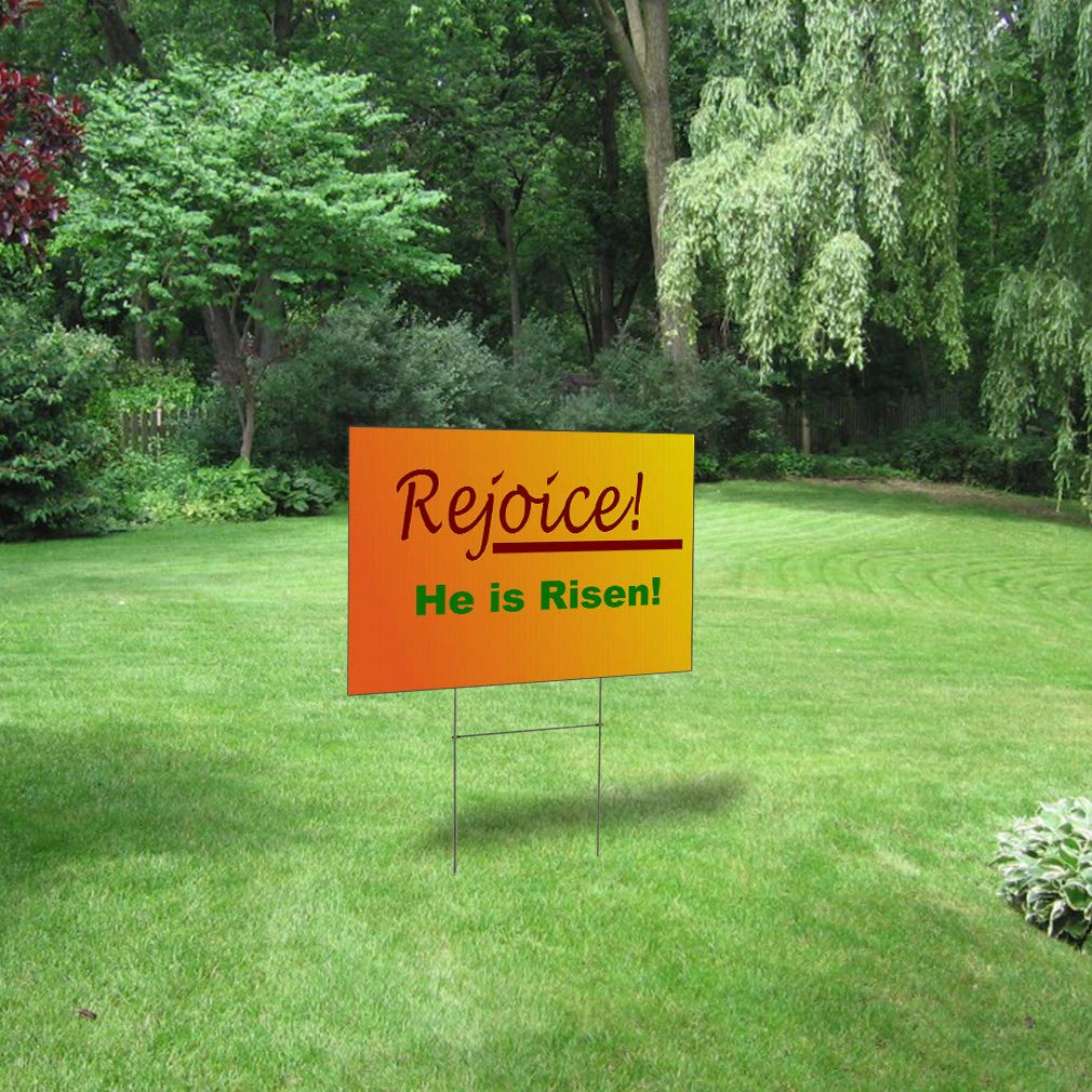Rejoice He is Risen Easter Yard Signs - Set of 5 Weatherproof Plastic Religious Signs (18x12 Inch) for Church, Home & Garden Decor - Christian Faith & Easter Celebration Decorations