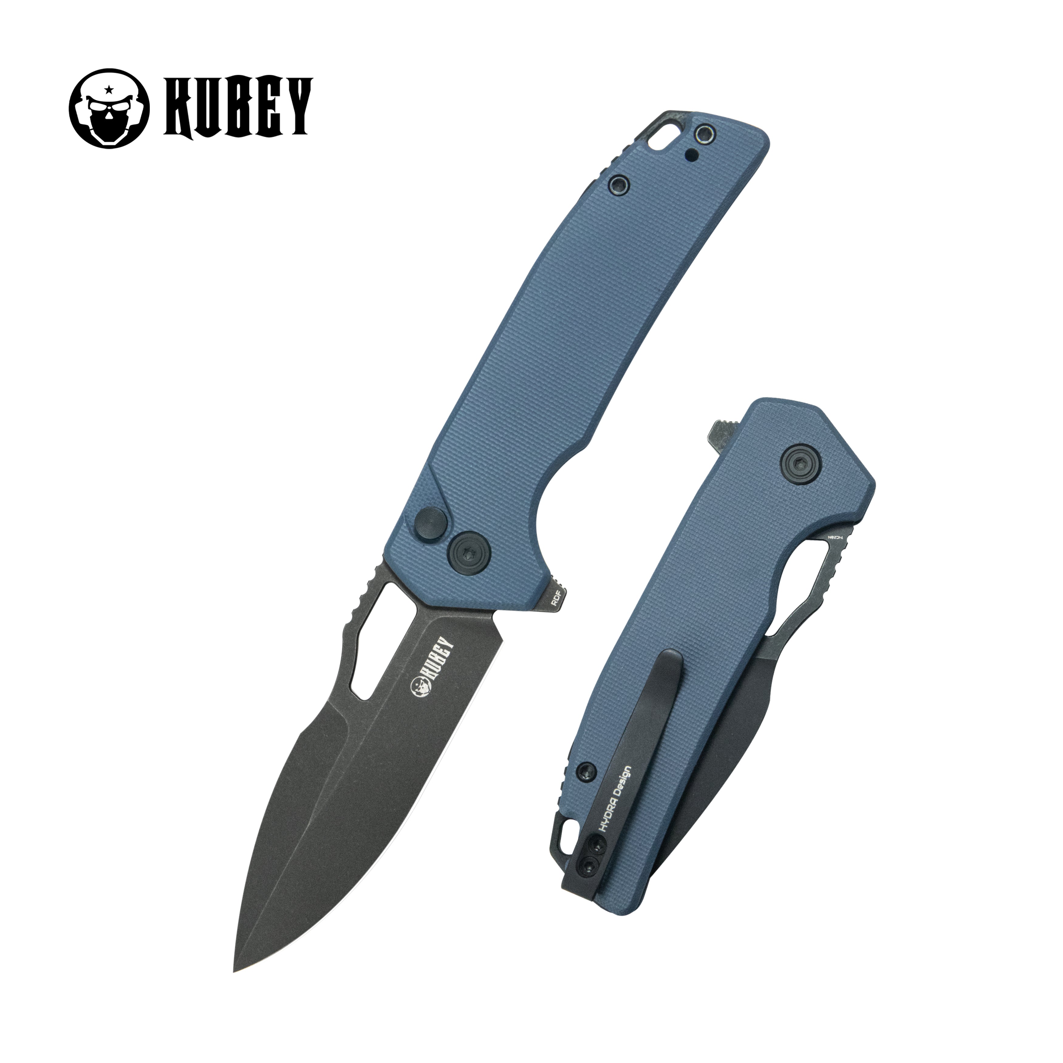 Kubey RDF Pocket Folding Knife - Blue G10 Handle, 3.11