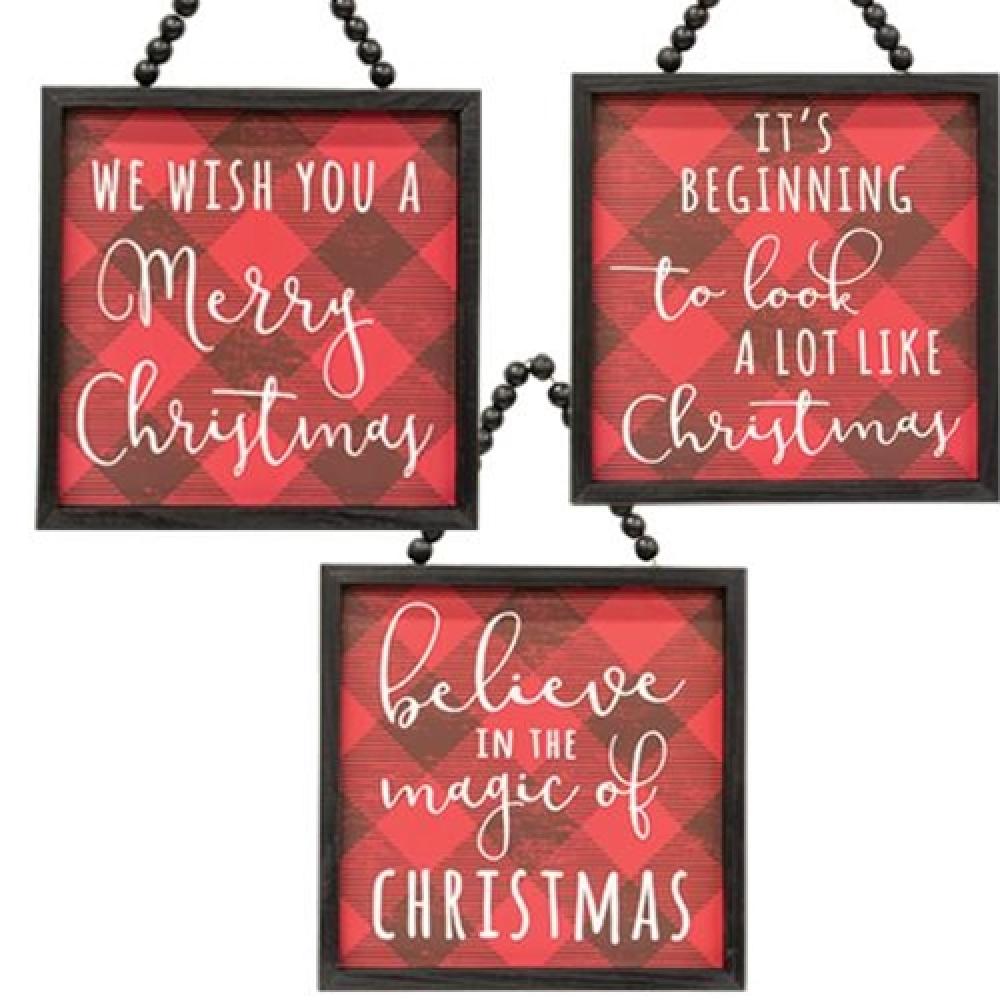 Buffalo Check 'Believe in the Magic' Beaded Wall Sign - 3 Assorted Styles - Perfect for Christmas Decor, Holiday Home Décor & Seasonal Gift Giving