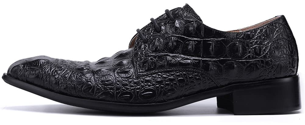 Men's Genuine Leather Oxford Dress Shoes - Pointed Toe Crocodile Print Slip-On for Business, Wedding & Party | Comfortable & Stylish Formal Footwear for Work & Special Occasions
