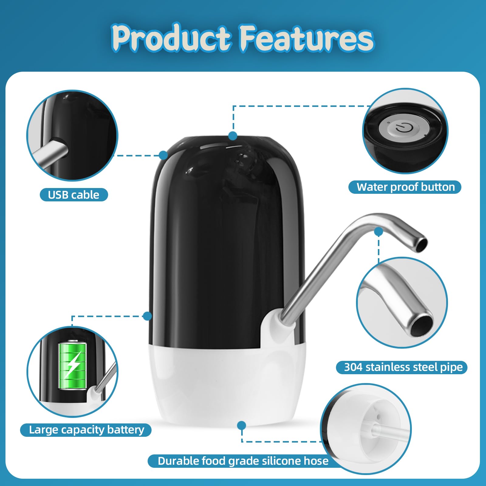 Portable Battery Operated Water Pump for Kids - Cordless Mini Water Pump for Outdoor Summer Fun, Pool, Beach, Garden & Water Play Table Toys