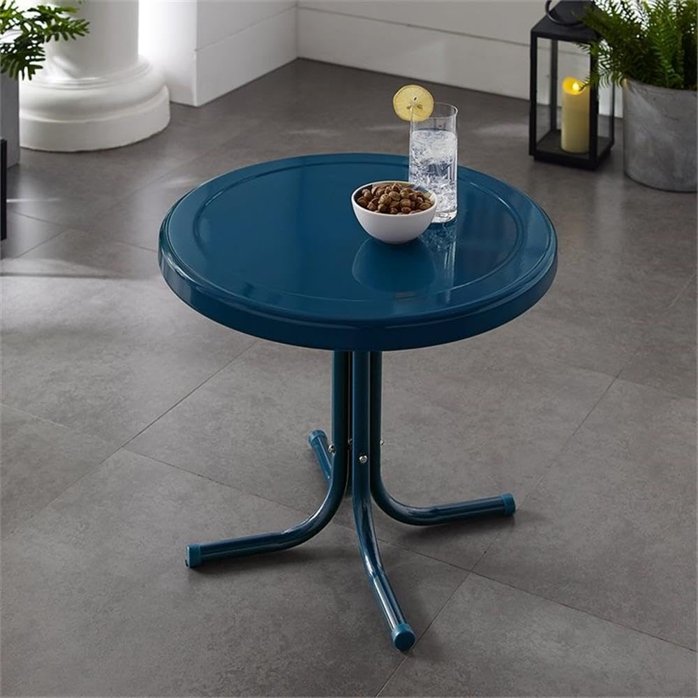 Home Square 2-Piece Navy Blue Metal Patio End Table Set - Outdoor Furniture for Deck, Garden & Poolside Relaxation