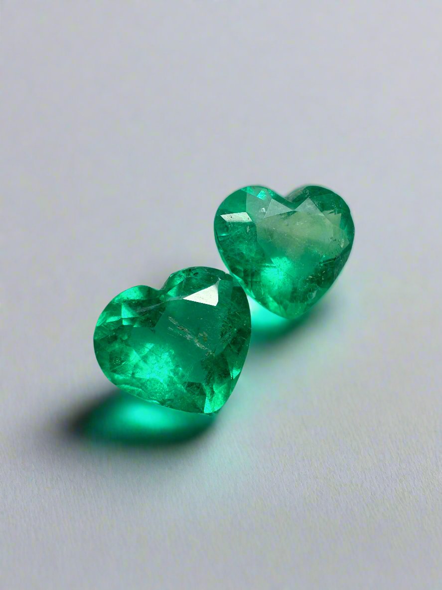 3.48tcw 8x9 Matching Emerald Hearts - Vivid Muzo Green Natural Colombian Emeralds for Engagement Rings & Anniversary Gifts