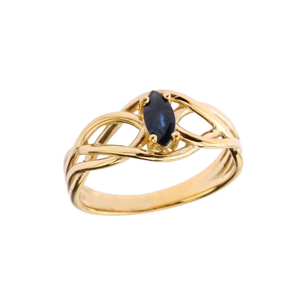 10K Yellow Gold Sapphire Celtic Knot Ring for Women - Elegant Engagement & Promise Ring, Size 8.25 - Perfect for Weddings, Anniversaries & Romantic Gifts