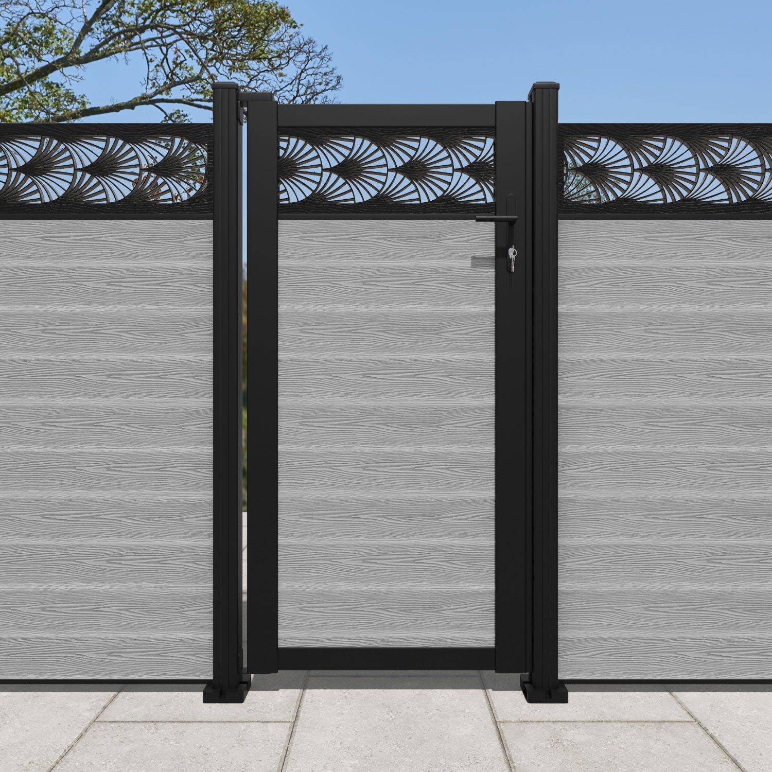 Classic Laurel Pedestrian Gate - Light Grey Steel Garden Fence Entryway | Durable Outdoor Walkway Gate for Home, Yard, and Garden Security