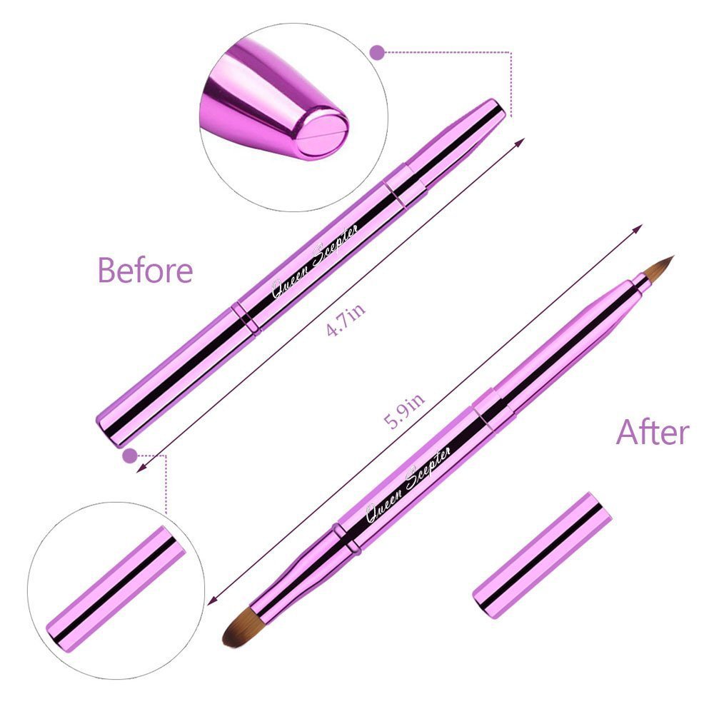 Retractable Double Sided Makeup Brush Set - Lip & Eyebrow Concealer Brush with Travel Cap | Portable Purple Cosmetic Brushes for Lipstick & Eye Makeup | Perfect for Travel, On-the-Go Touch Ups & Professional Makeup Application