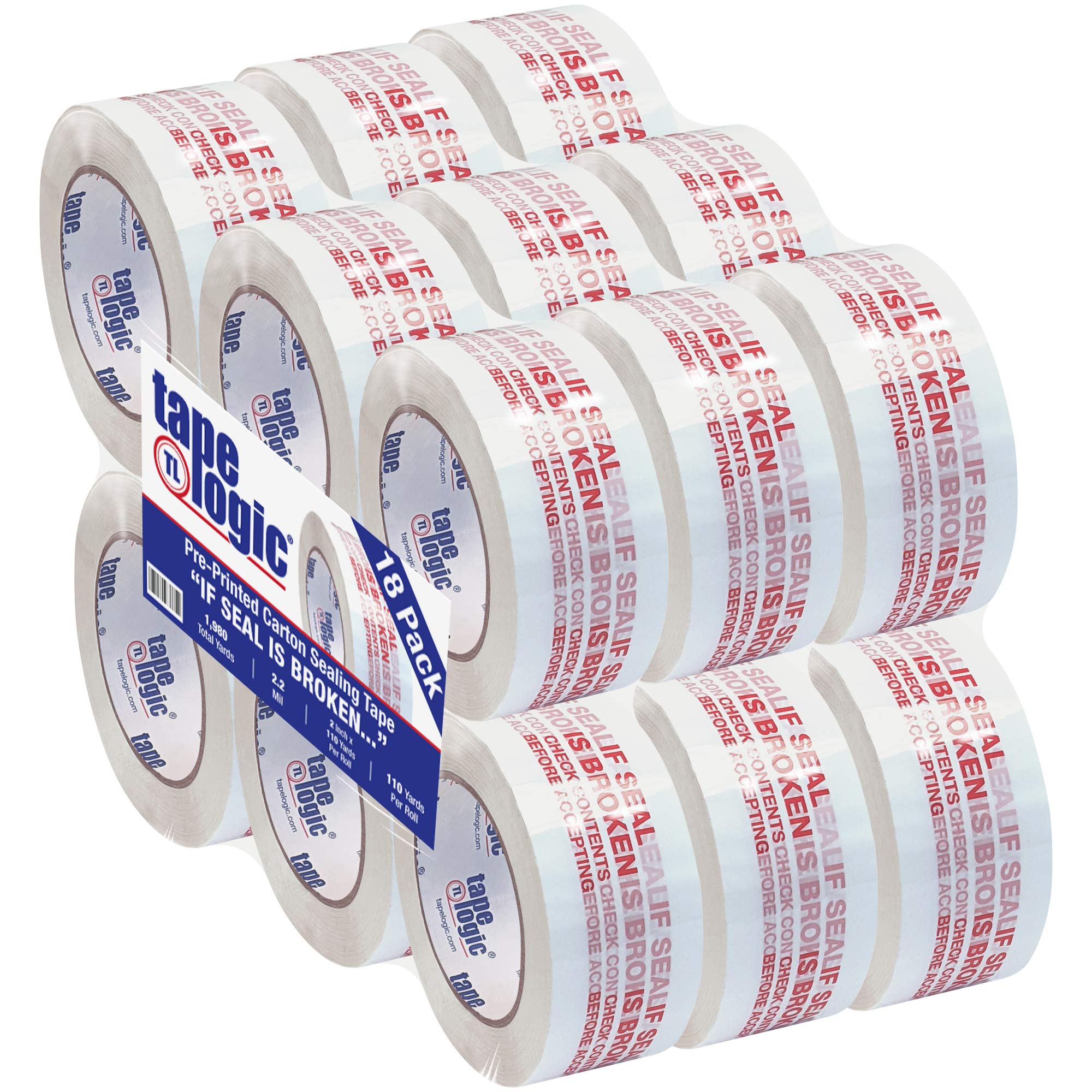 AVIDITI 2 Inch x 110 Yard Heavy Duty Packing Tape - 2.2 Mil Red/White 'If Seal is Broken' Security Tape (18 Pack) | Ideal for Shipping Boxes, Moving Supplies & Office Packaging