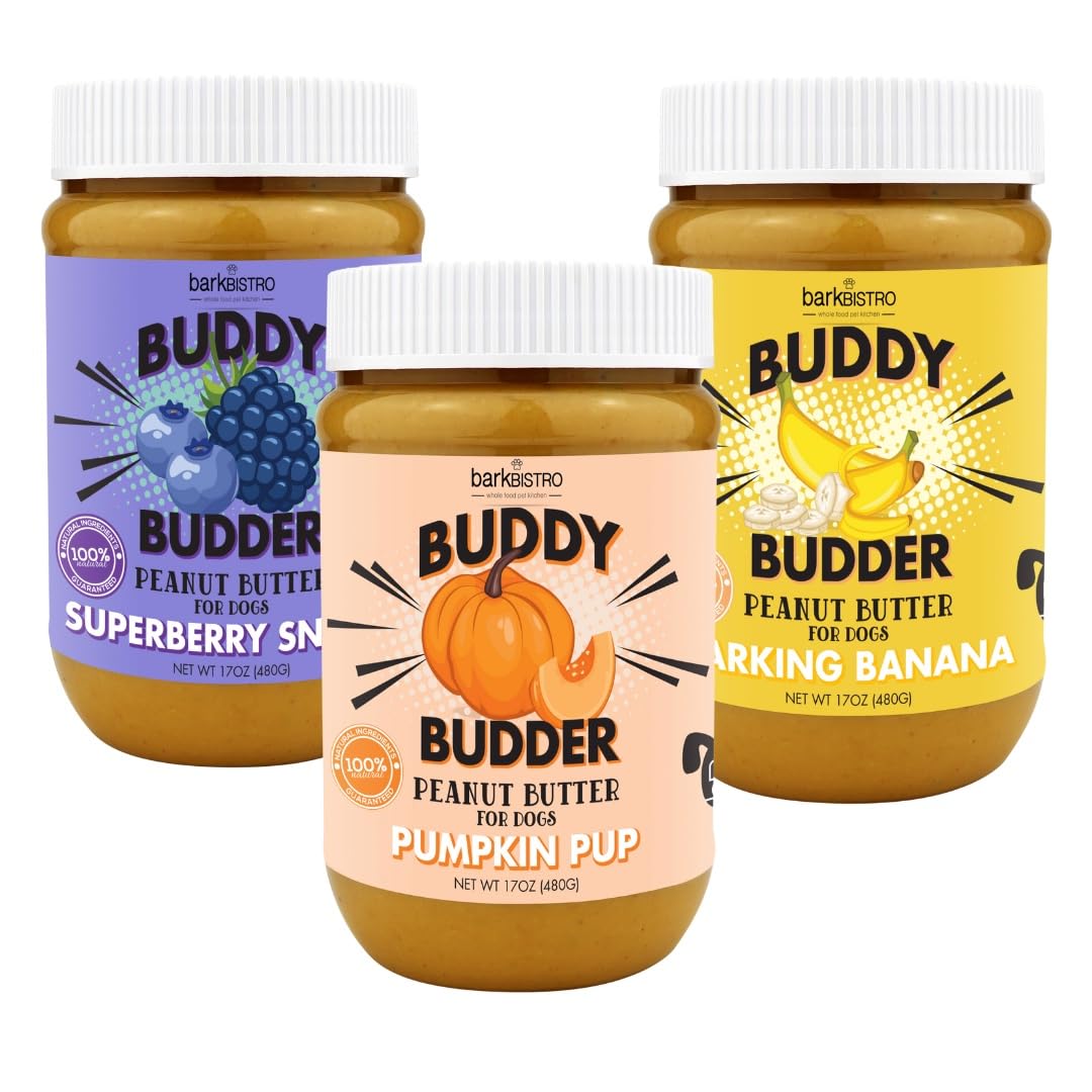 Bark Bistro Company Superberry Snoot, Barkin Banana & Pumpkin Pup - 100% Natural Dog Peanut Butter Treats Set (3 Pack, 17oz) | Healthy USA-Made Dog Snacks for Training, Rewards & Daily Nutrition
