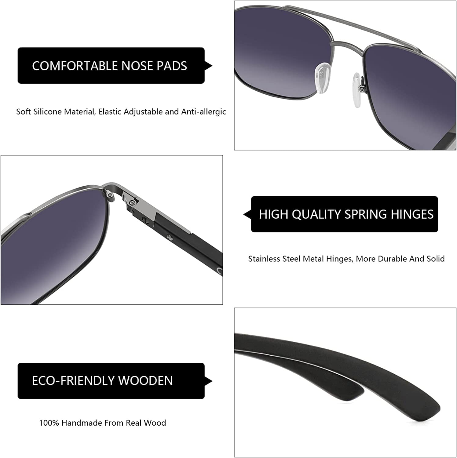 ZENOTTIC Polarized Aviator Sunglasses for Men - 100% UV Protection, Lightweight Wood Frame - Perfect for Fishing, Driving, Golf & Outdoor Activities