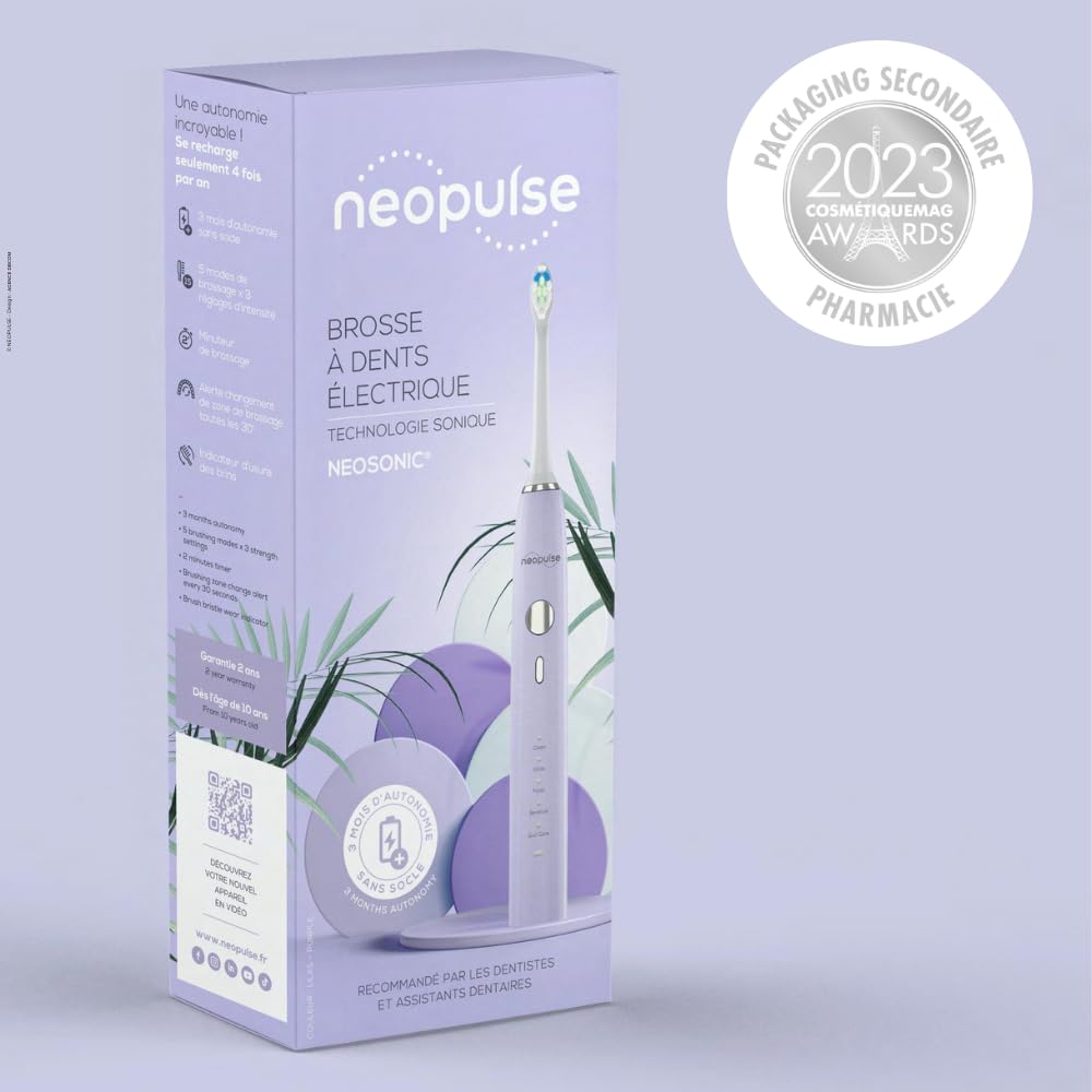 NEOPULSE® NEOSONIC® Electric Toothbrush with Sonic Technology - USB Rechargeable, 15 Modes, 2 Brush Heads, 3-Month Battery Life - Timer & NEOKIDS Compatible - Perfect for Travel & Family Oral Care
