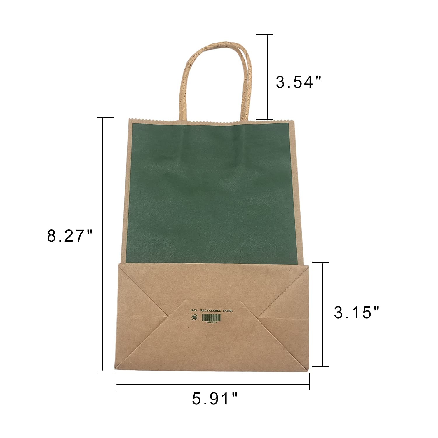 Eco-Friendly Custom Printed Kraft Paper Bags - 5.91x3.15x8.27 Inch (100 Pcs) - Reusable Shopping Bags, Merchandise Bags, Party Favors & Gift Bags for Retail Stores, Weddings, Supermarkets & Eco-Conscious Packaging