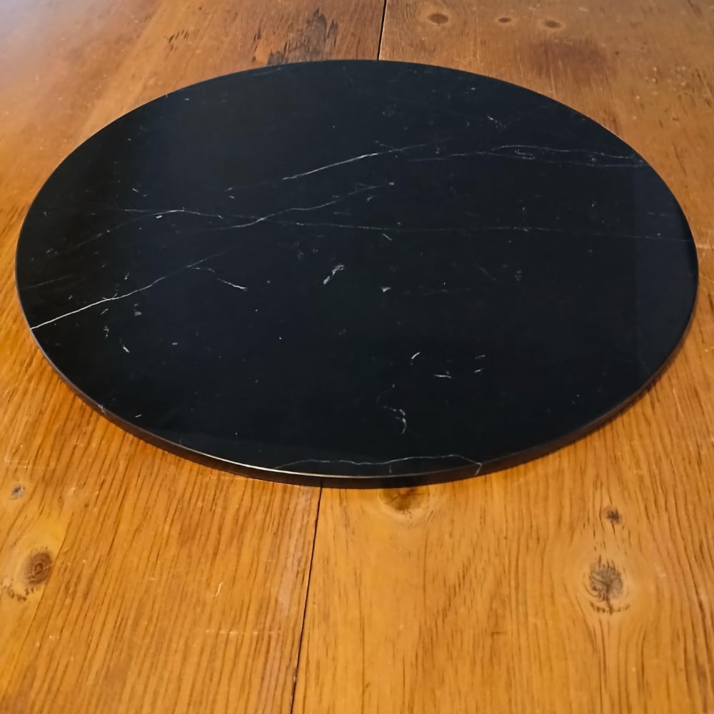 18 Inch Black Marble Ottoman Serving Tray - Round Table Centerpiece for Cakes, Cupcakes & Desserts | Elegant Home Decor for Dining, Tea Parties & Entertaining