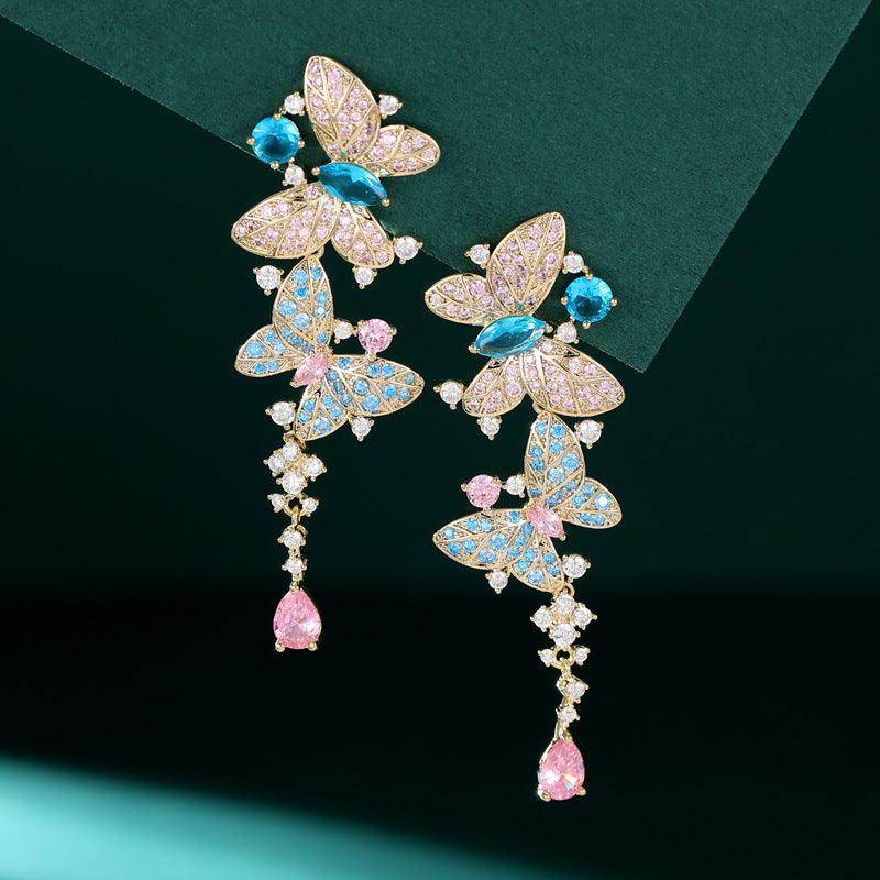 Elegant Long Butterfly Tassel Zircon Earrings for Women - Dainty Boho Chic Jewelry Gift - Perfect for Parties, Weddings & Date Nights